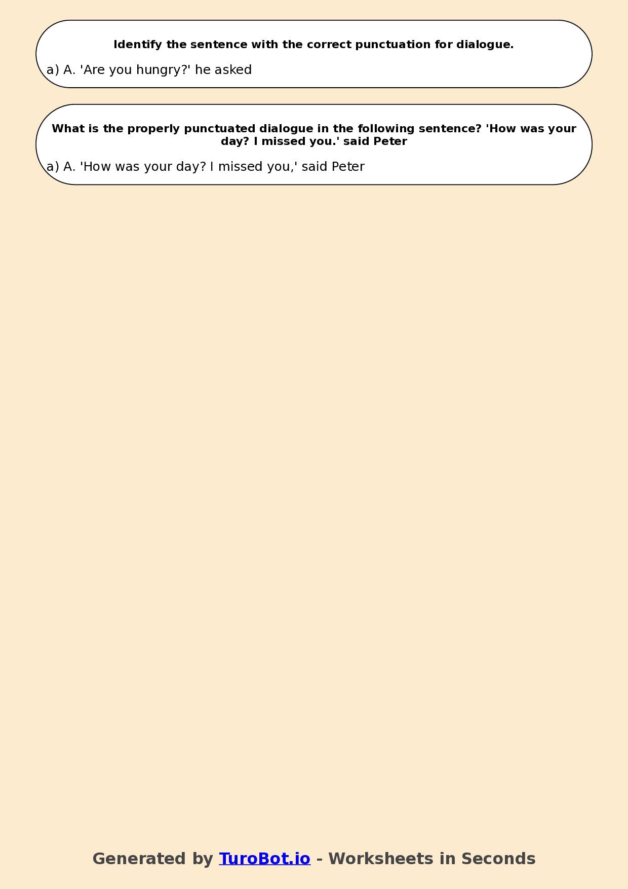Year 7 English Multiple Choice Worksheet – Punctuation for Dialogue