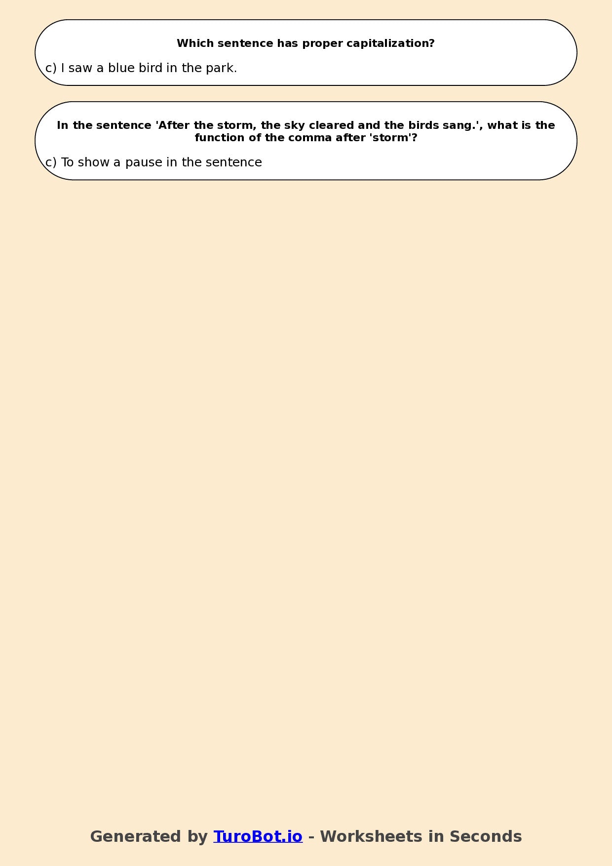 Year 7 English Multiple Choice Worksheet – Sentence Structure and Punctuation