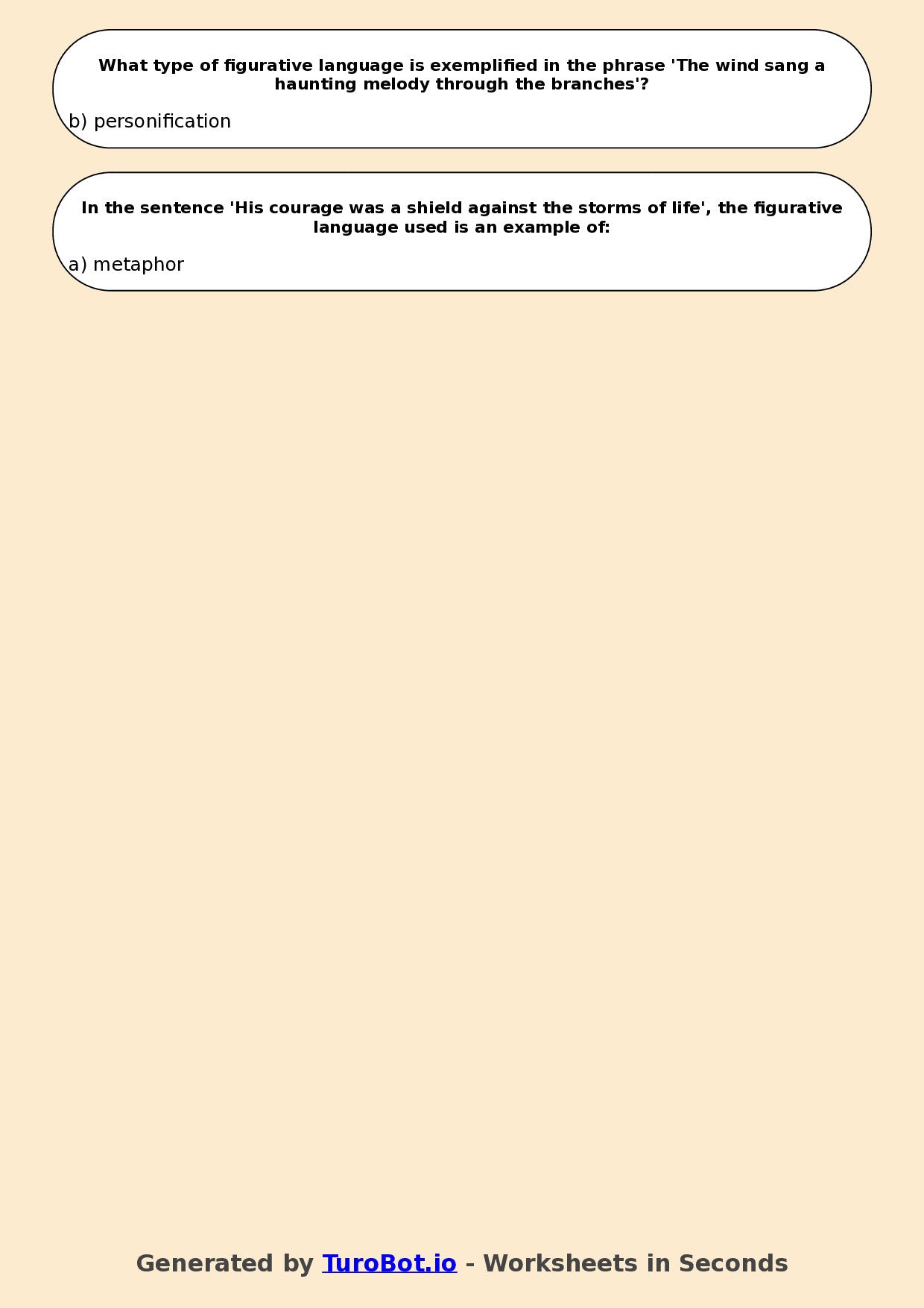Year 7 English Multiple Choice Worksheet – Types of Figurative Language
