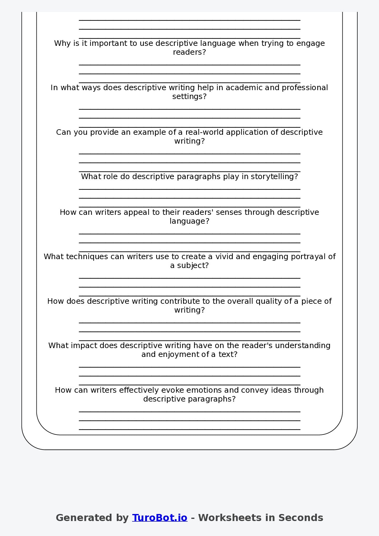 English - Year 8 Worksheet: Descriptive Paragraph Writing