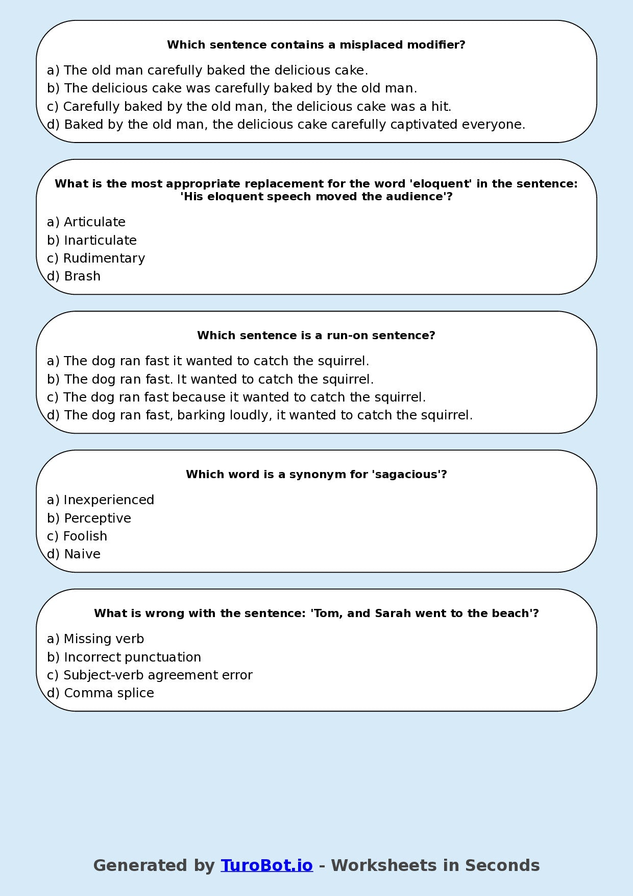 Year 8 English Multiple Choice Worksheet – Editing for Grammar and Clarity