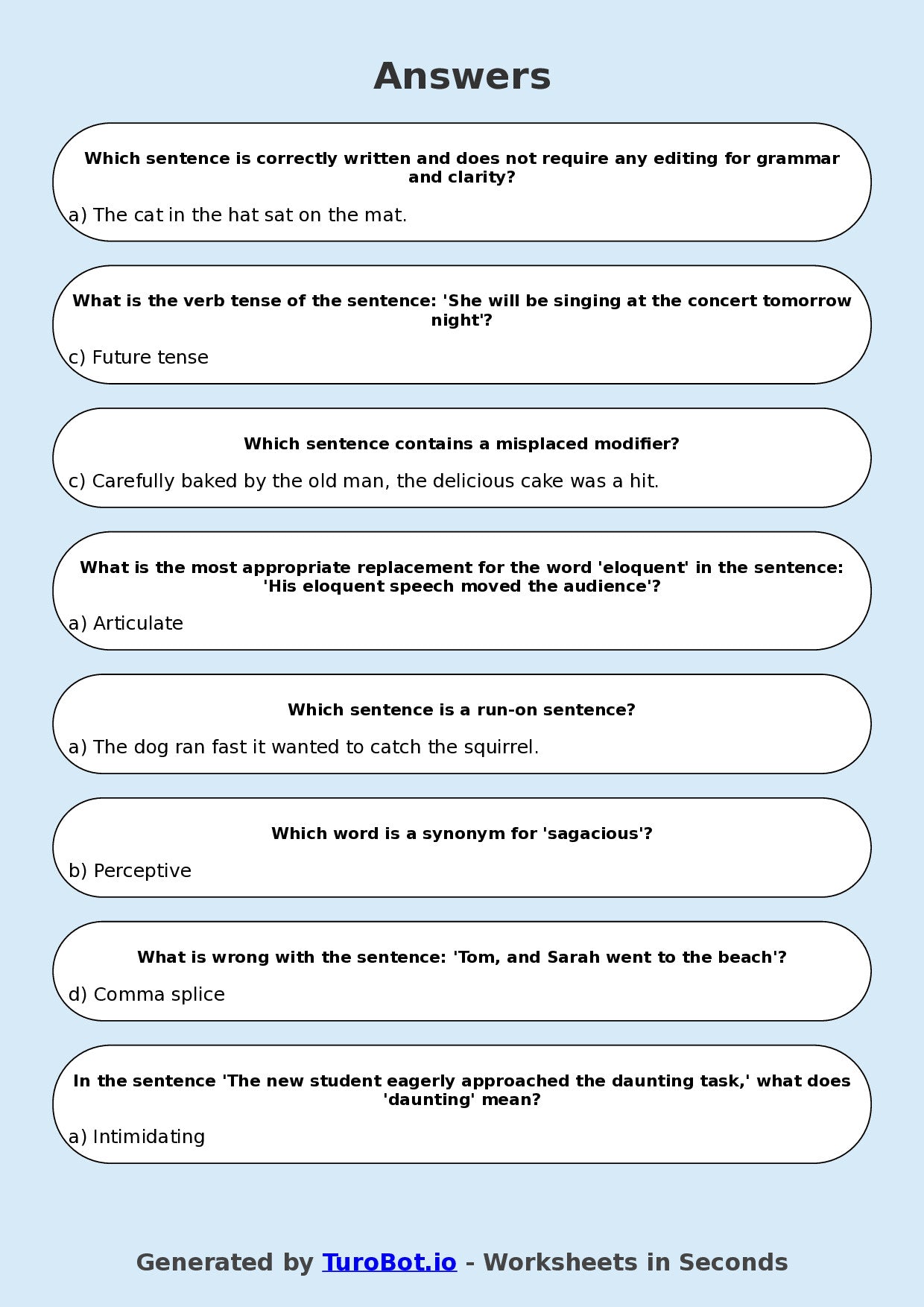 Year 8 English Multiple Choice Worksheet – Editing for Grammar and Clarity