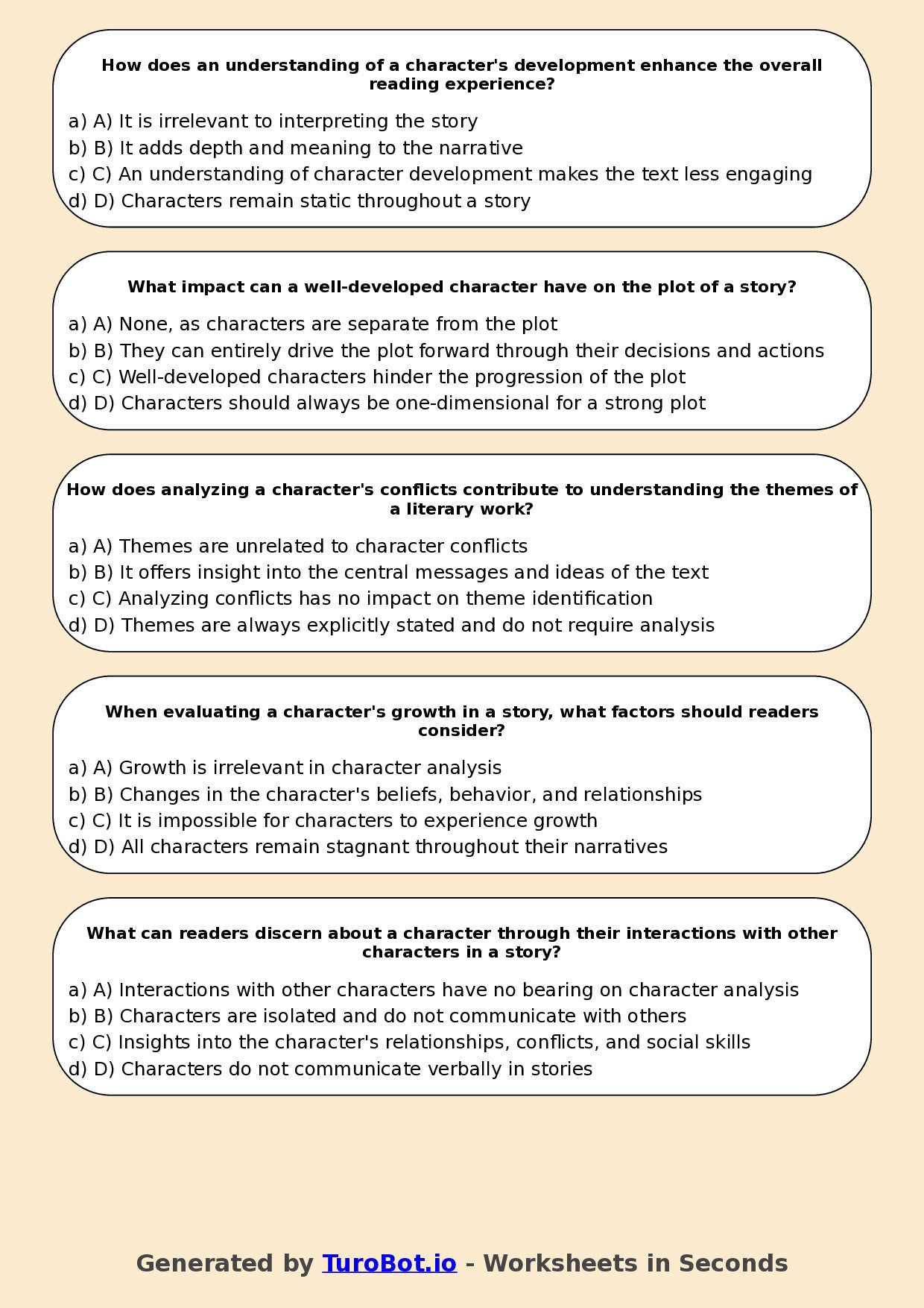 Year 9 English Multiple Choice Worksheet – Analysing Characters