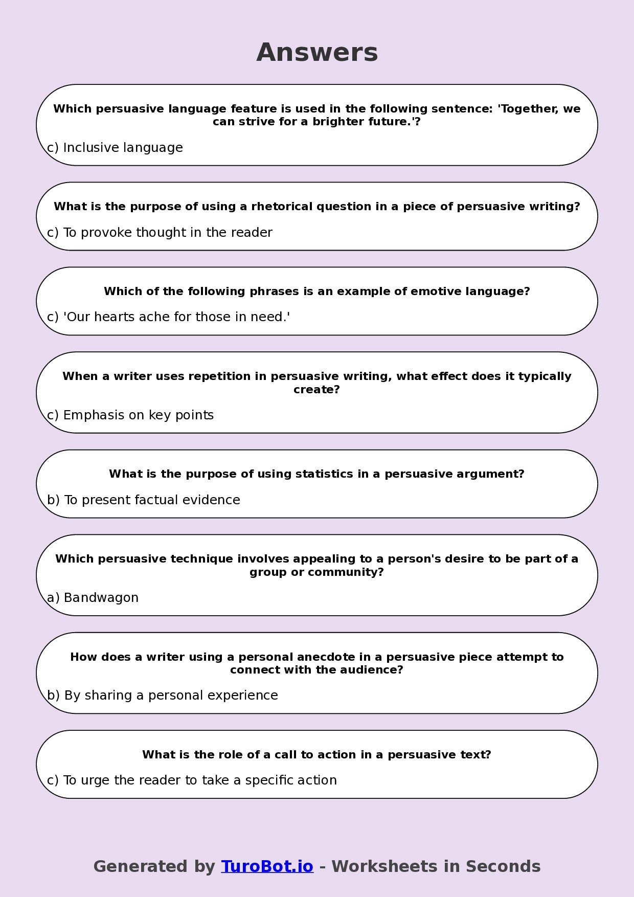 Year 9 English Multiple Choice Worksheet – Persuasive Language Features