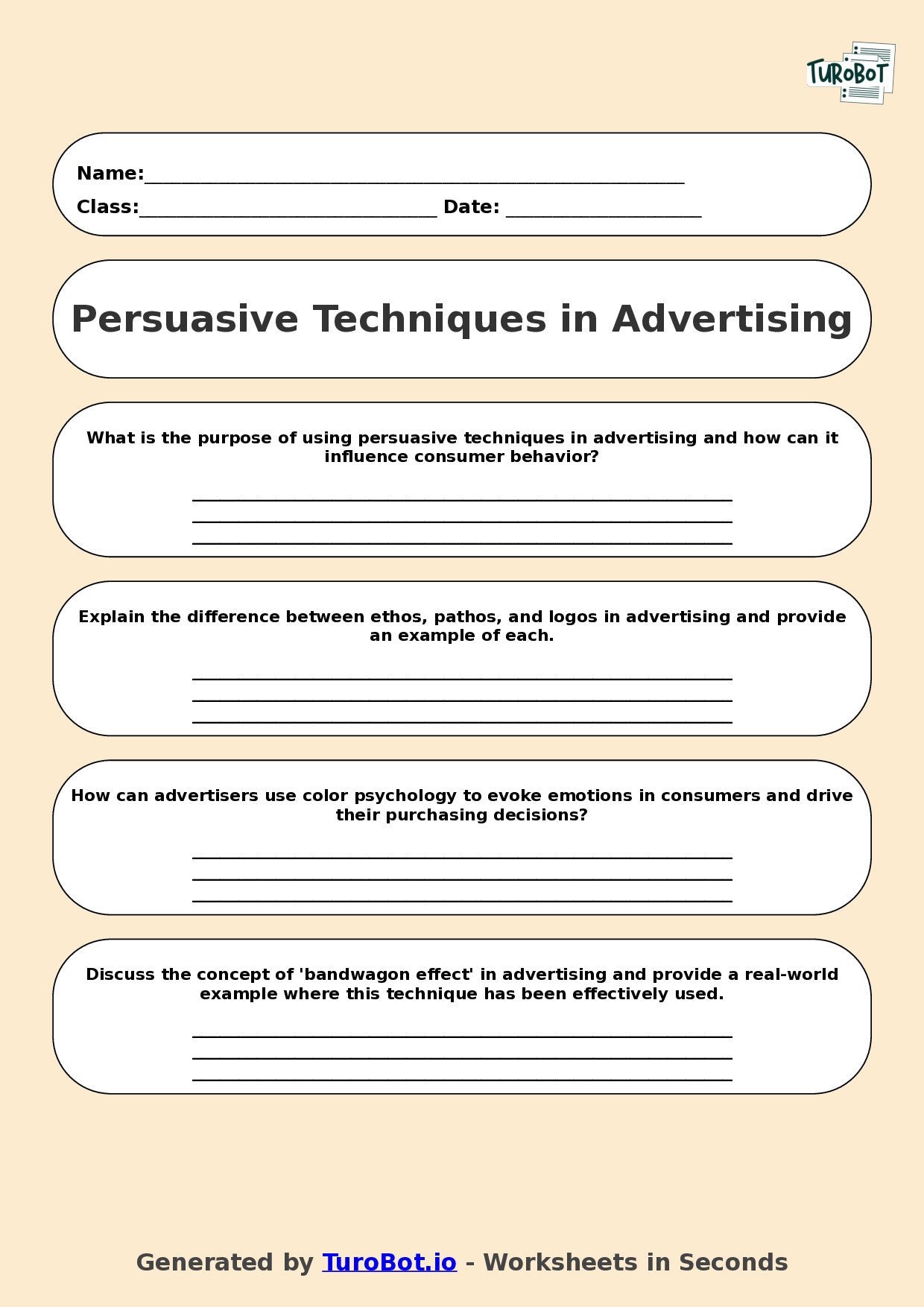 English - Year 9 Worksheet: Persuasive Techniques