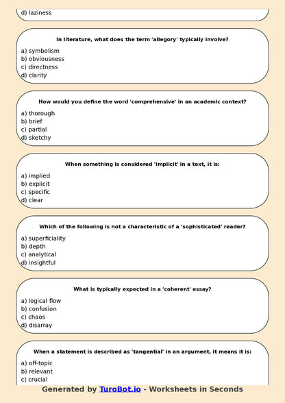 English - Year 9 Worksheet: Vocabulary Building