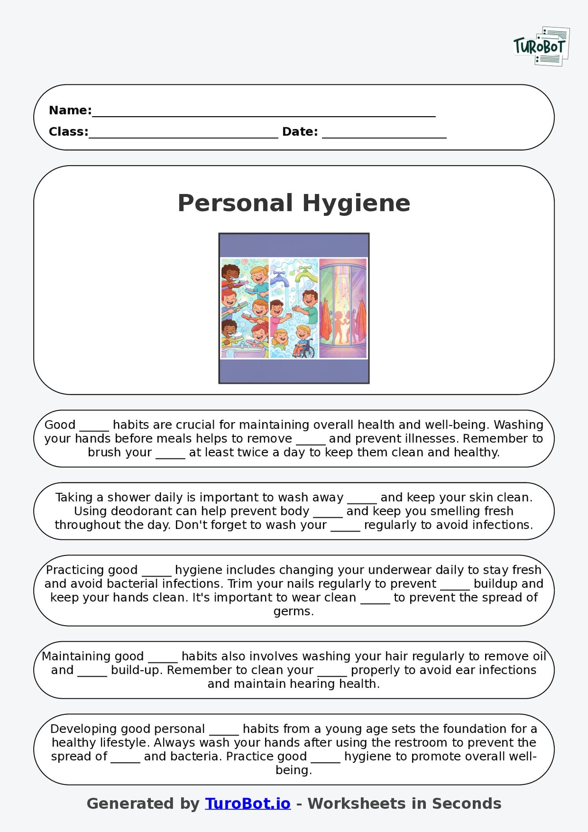 Year 7 Family and Consumer Science Fill in the Blanks Worksheet – Pers ...