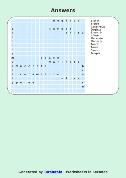 Food Tech - Year 7 - Find a Word - Cooking Techniques – Free Find a Word Worksheet
