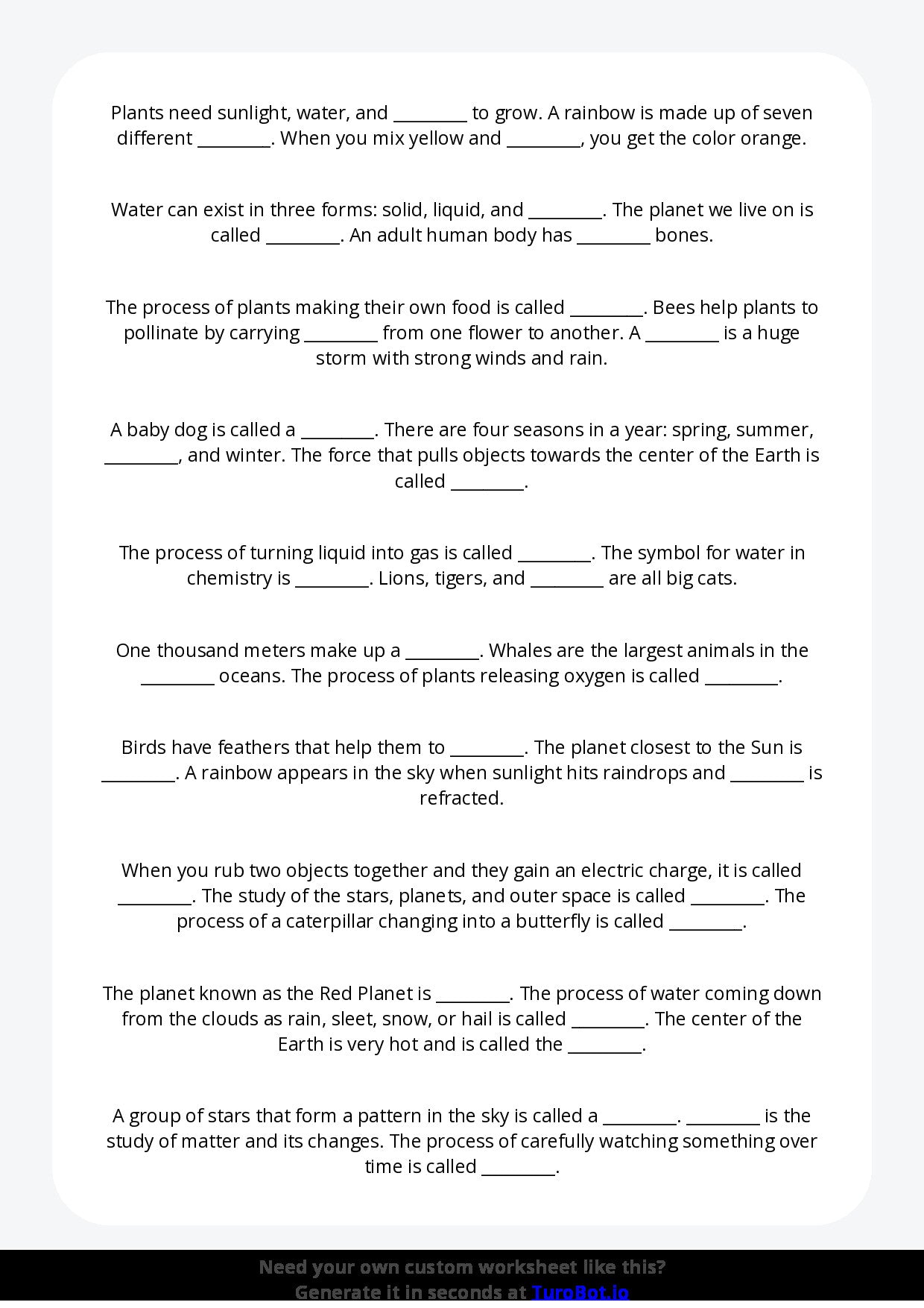 Free Worksheet - Year 2 General Knowledge Everyday Science Facts Multiple Choice