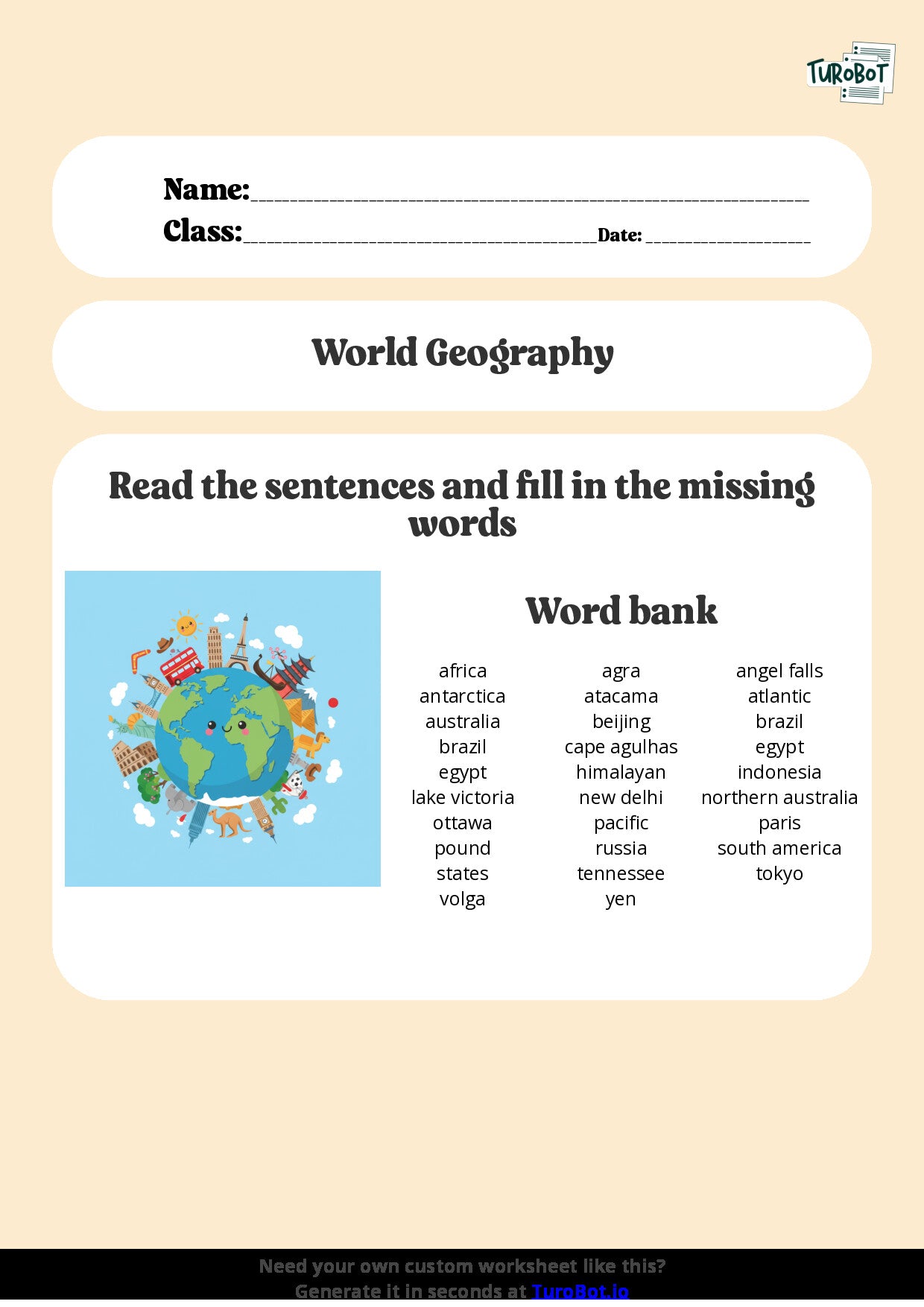 Free Worksheet - Year 2 General Knowledge Simple World Geography Facts Multiple Choice