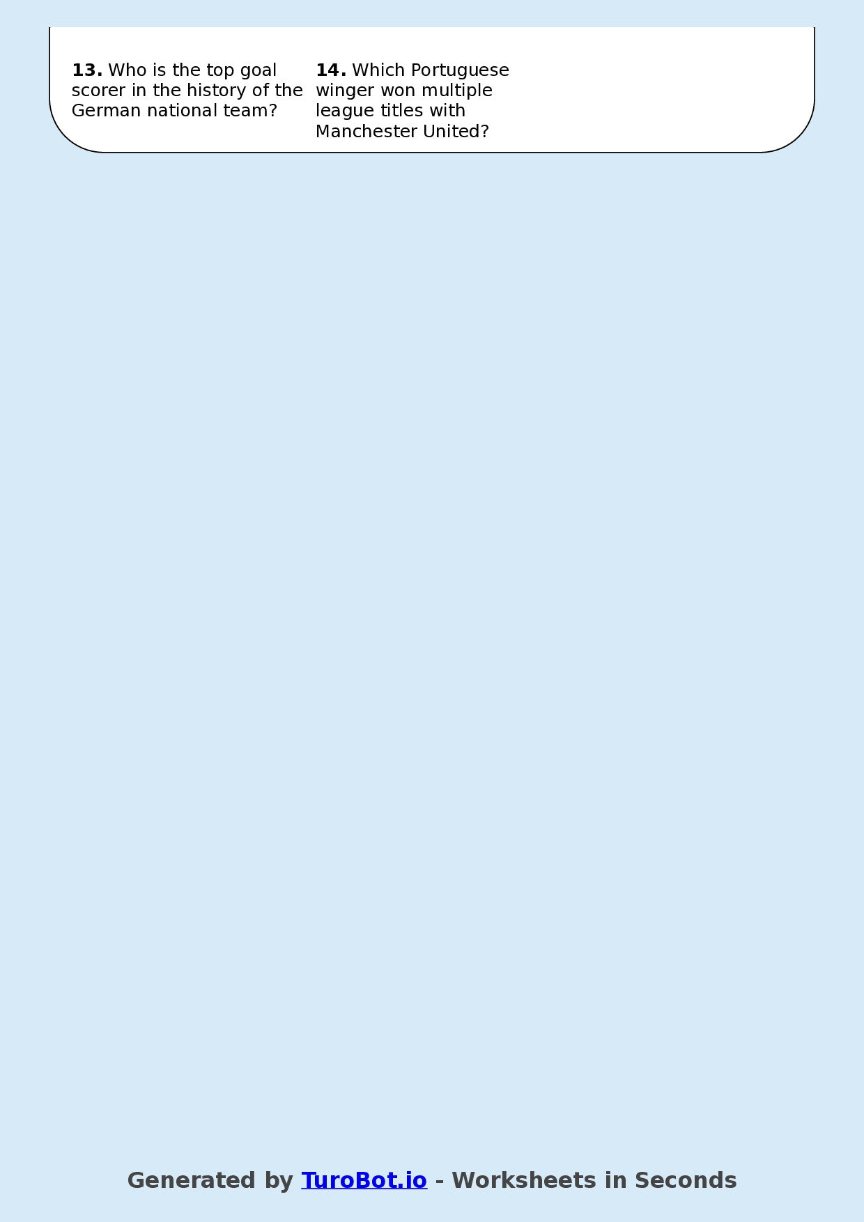 Year 5 General Knowledge Crossword Worksheet – Names of Famous Soccer Players