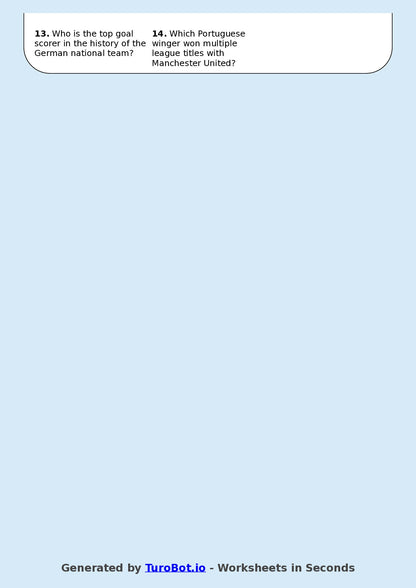 Year 5 General Knowledge Crossword Worksheet – Names of Famous Soccer Players