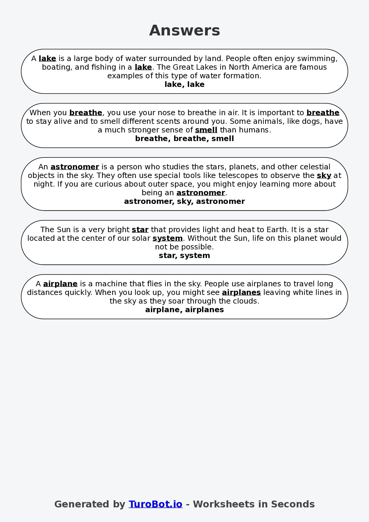 Year 5 General Knowledge Fill in the Blanks Worksheet – Everyday Vocabulary Words