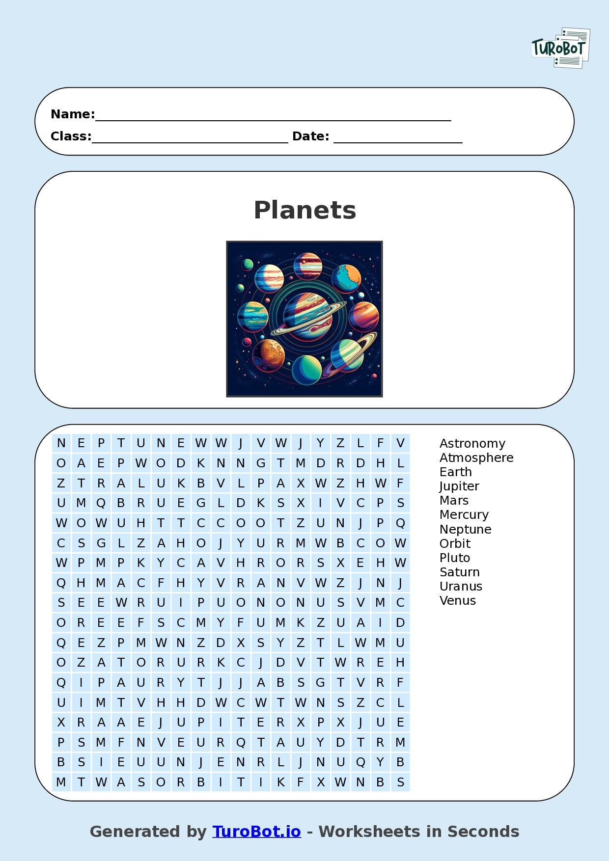 General Knowledge - Year 4 - Find a Word - Planets in the Solar System – Free Find a Word Worksheet