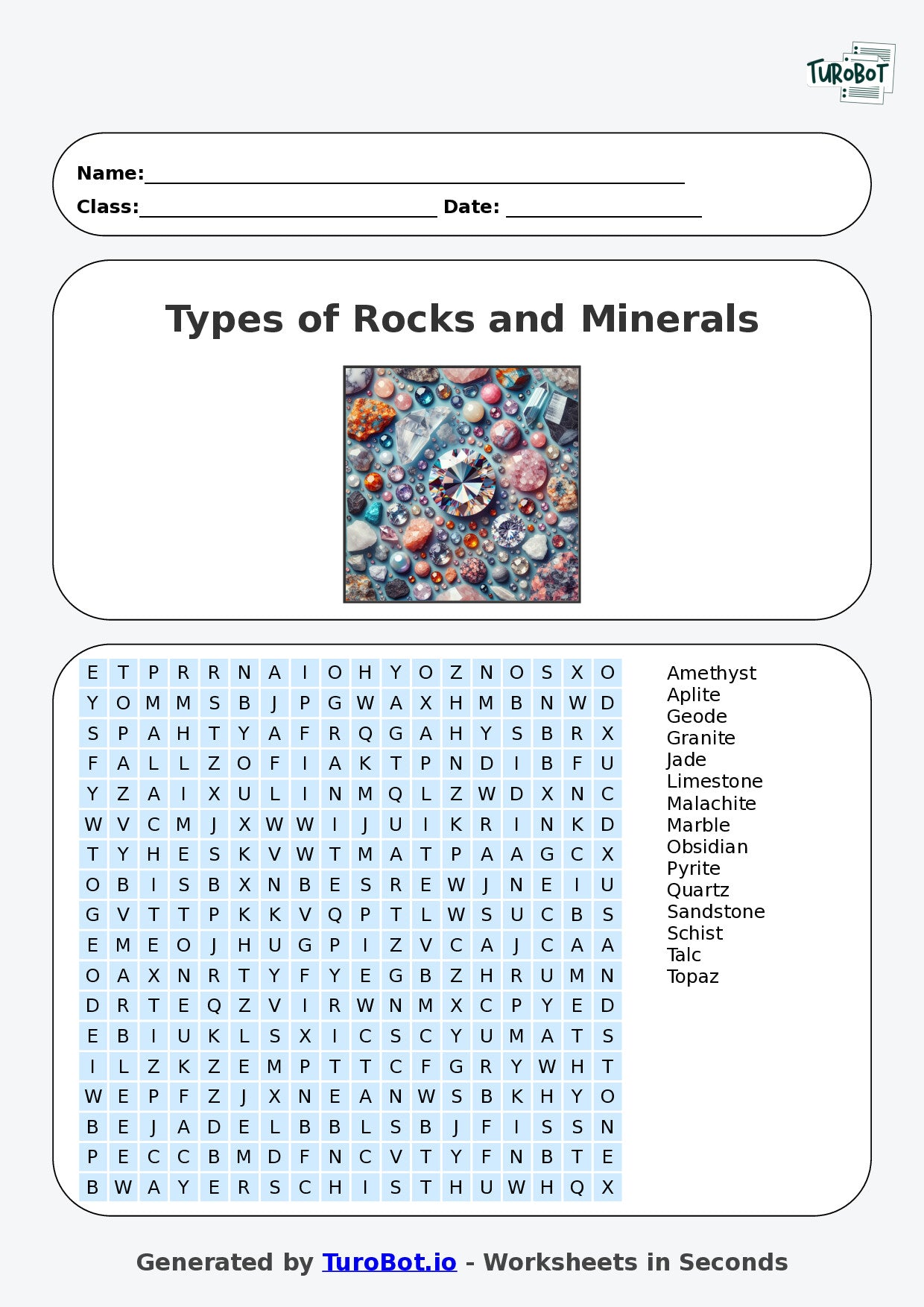 General Knowledge - Year 4 - Find a Word - Types of Rocks and Minerals – Free Find a Word Worksheet