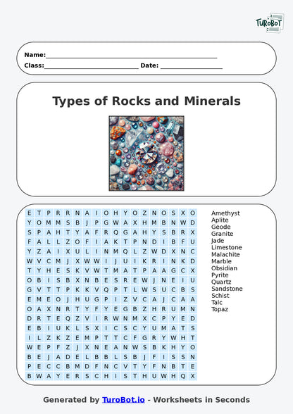General Knowledge - Year 4 - Find a Word - Types of Rocks and Minerals – Free Find a Word Worksheet