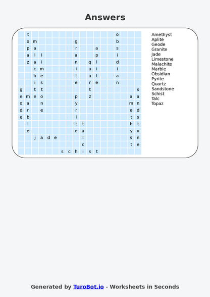 General Knowledge - Year 4 - Find a Word - Types of Rocks and Minerals – Free Find a Word Worksheet