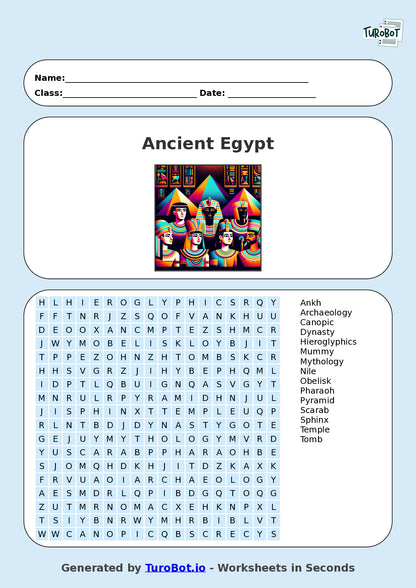 General Knowledge - Year 5 - Find a Word - Ancient Egypt – Free Find a Word Worksheet