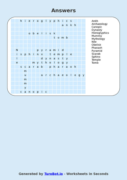 General Knowledge - Year 5 - Find a Word - Ancient Egypt – Free Find a Word Worksheet