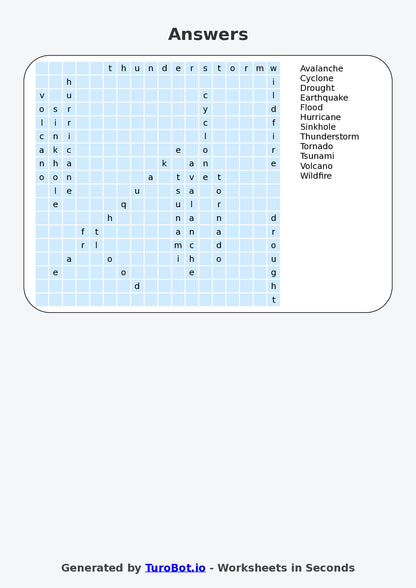 General Knowledge - Year 6 - Find a Word - Natural Disasters – Free Find a Word Worksheet