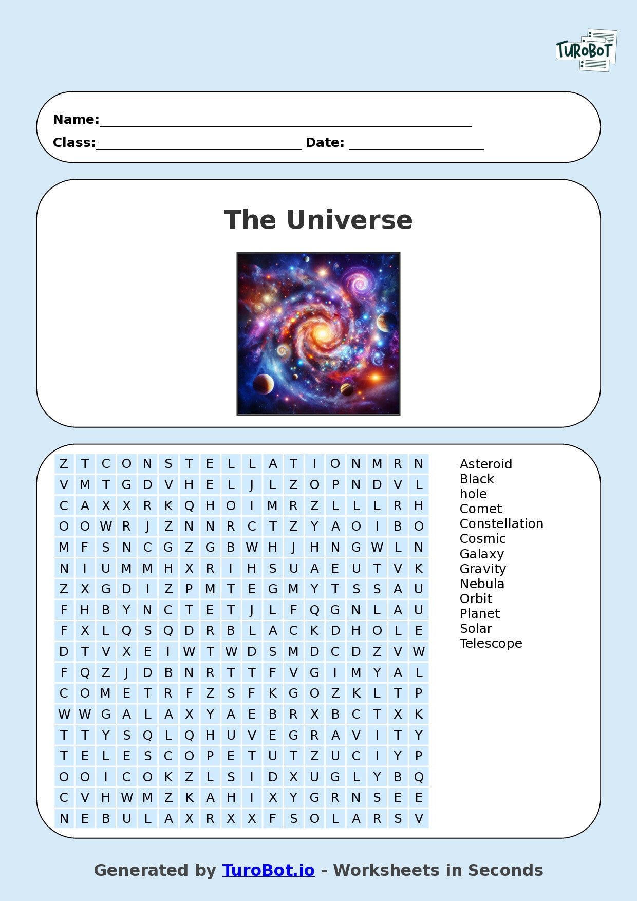 General Knowledge - Year 6 - Find a Word - The Universe – Free Find a Word Worksheet