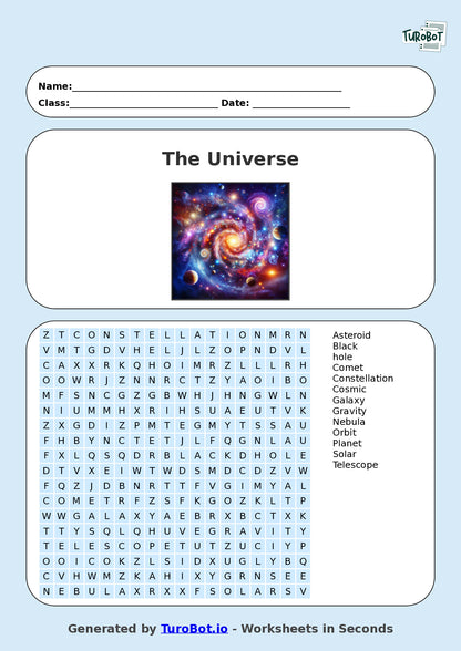 General Knowledge - Year 6 - Find a Word - The Universe – Free Find a Word Worksheet