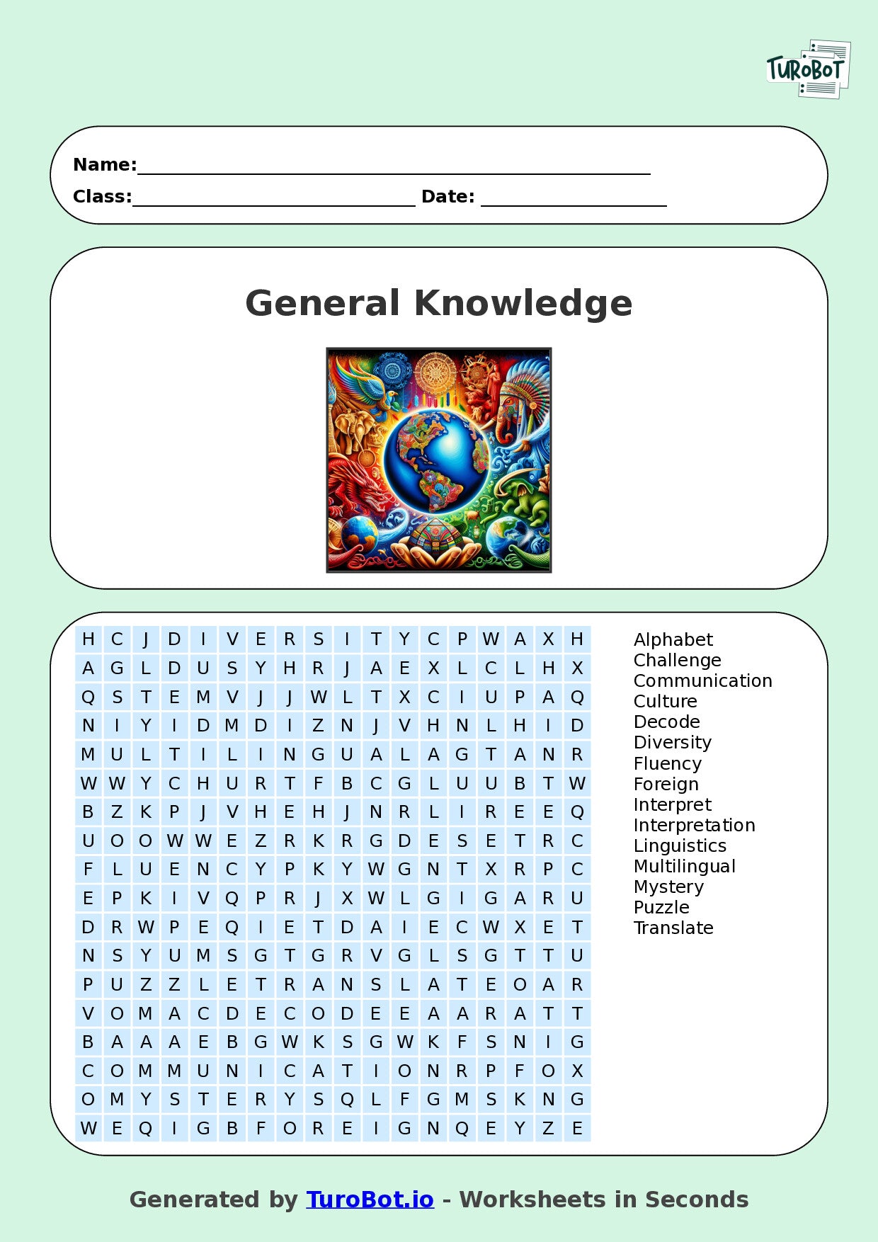 General Knowledge - Year 7 - Find a Word - World Languages – Free Find a Word Worksheet