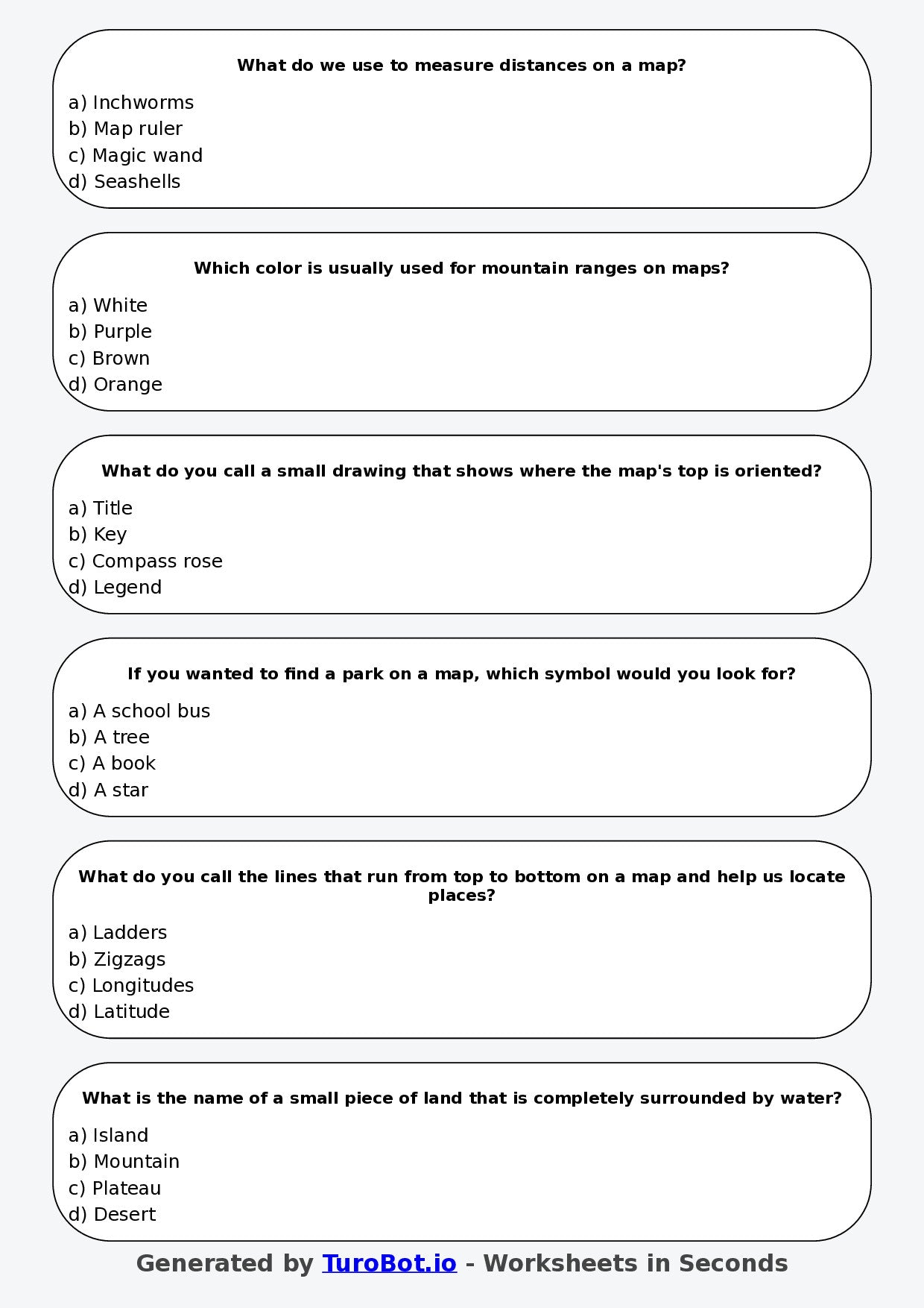 Year 3 Geography Multiple Choice Worksheet – Reading Simple Maps