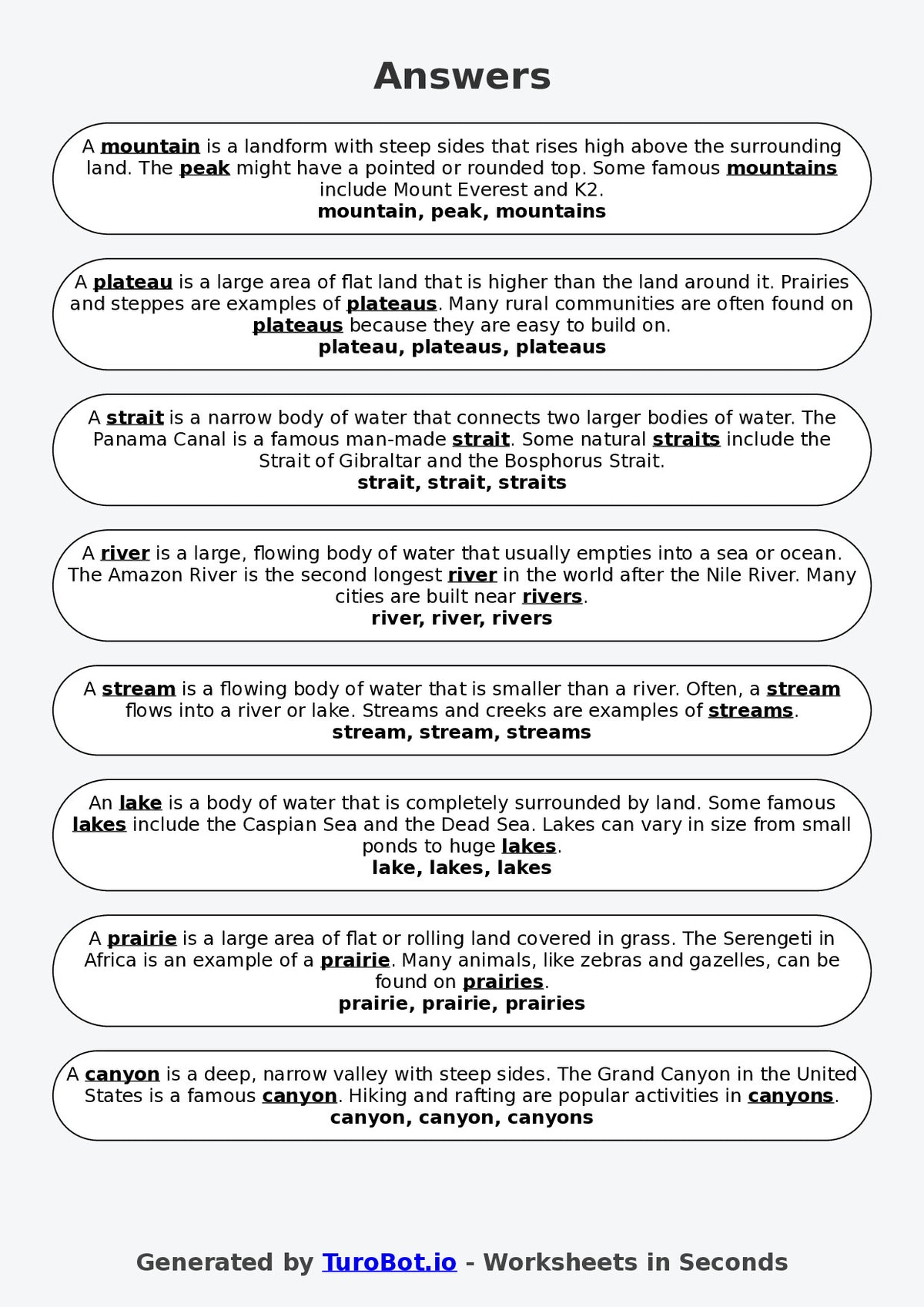 Fill Geography Year 4 Geography Fill in the Blanks Worksheet – Landforms Vocabulary ...