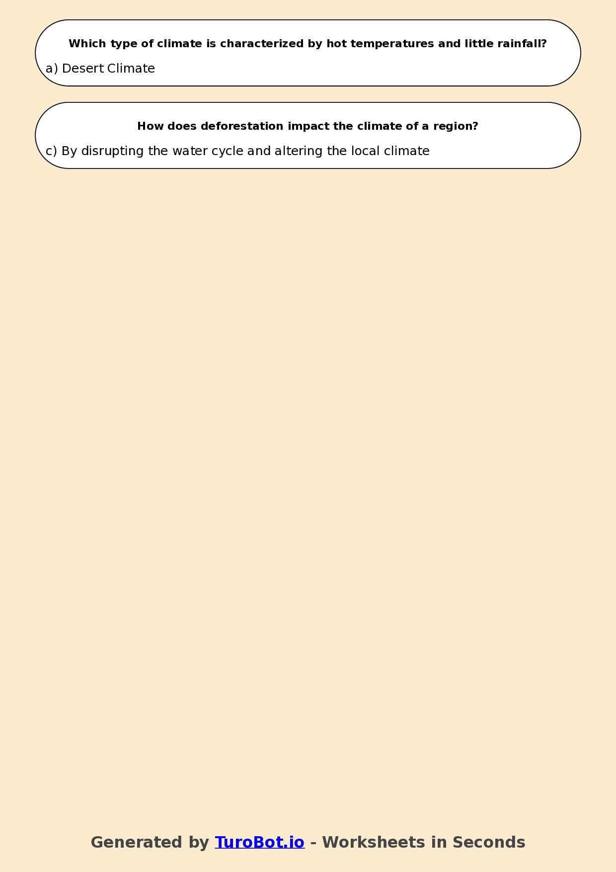 Year 5 Geography Multiple Choice Worksheet – Weather and Climate Differences