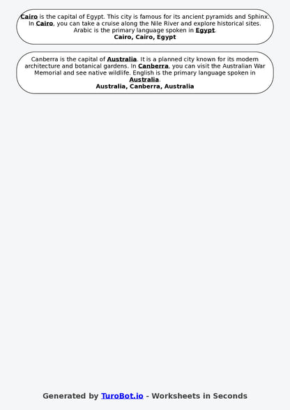 Year 6 Geography Fill in the Blanks Worksheet – Countries and Capitals