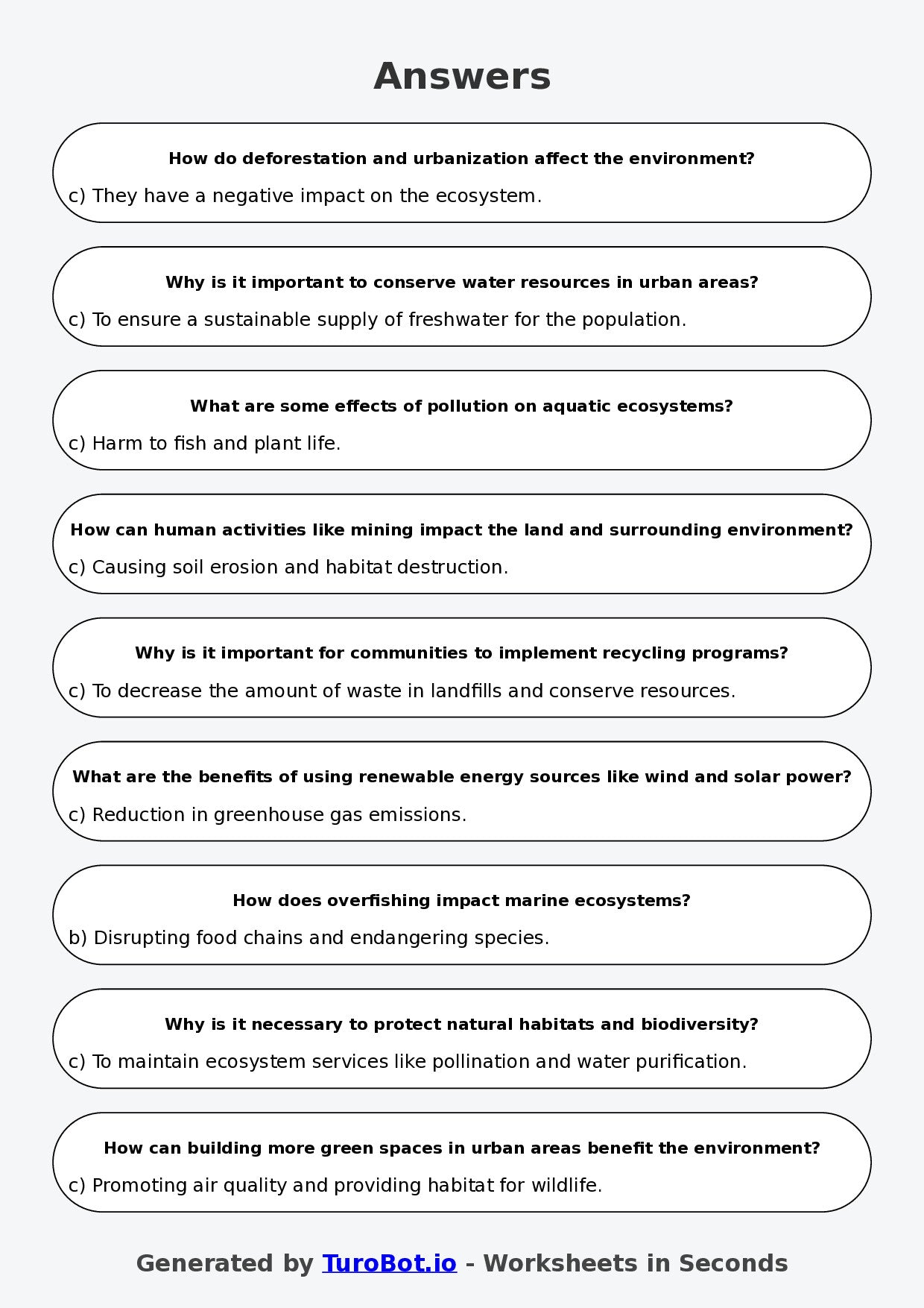 Year 6 Geography Multiple Choice Worksheet – Human Impact on Environments