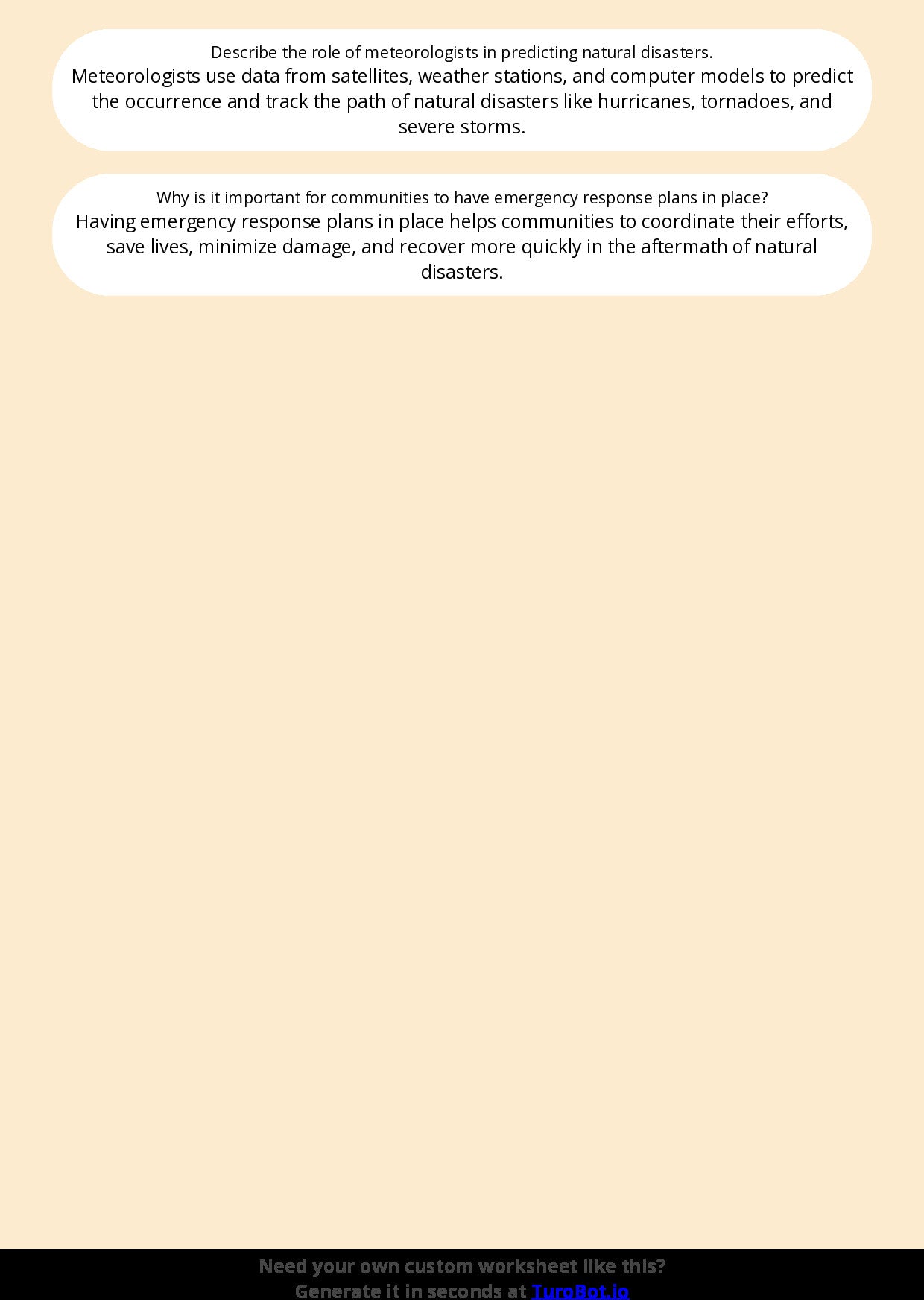 Free Worksheet - Year 6 Geography Natural Disasters and Their Effects Short Answer Response