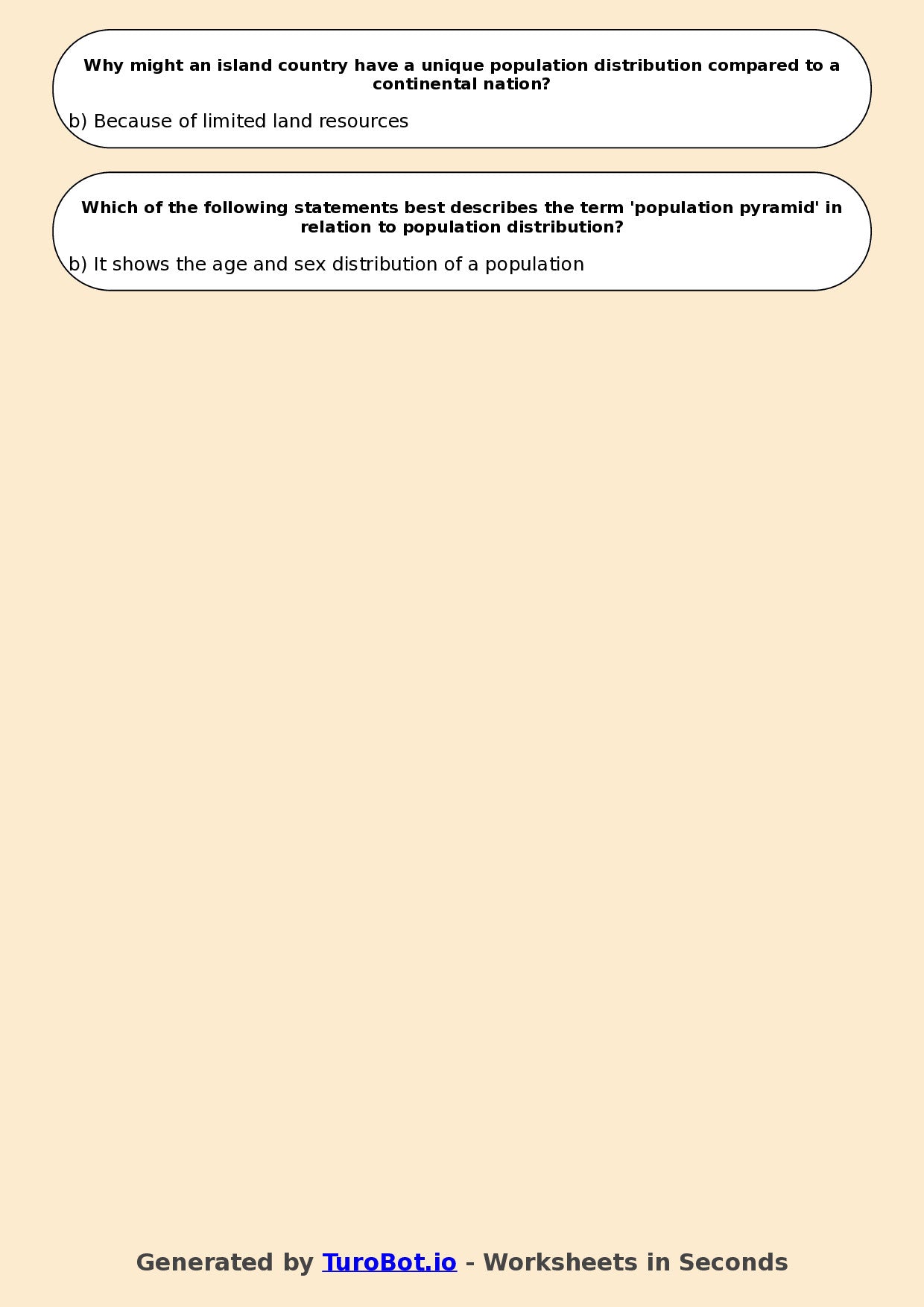 Year 7 Geography Multiple Choice Worksheet – Population Distribution