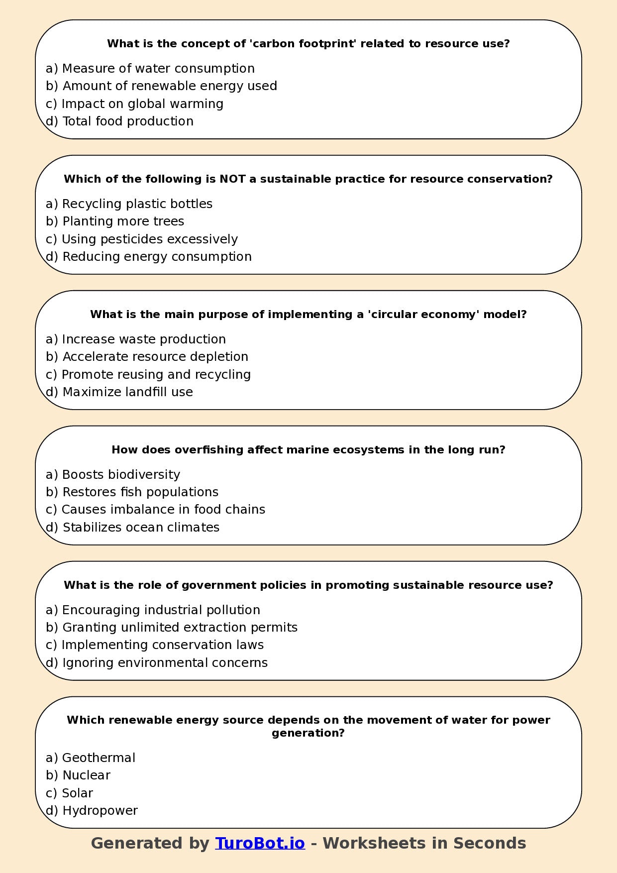 Year 7 Geography Multiple Choice Worksheet – Sustainable Resource Use