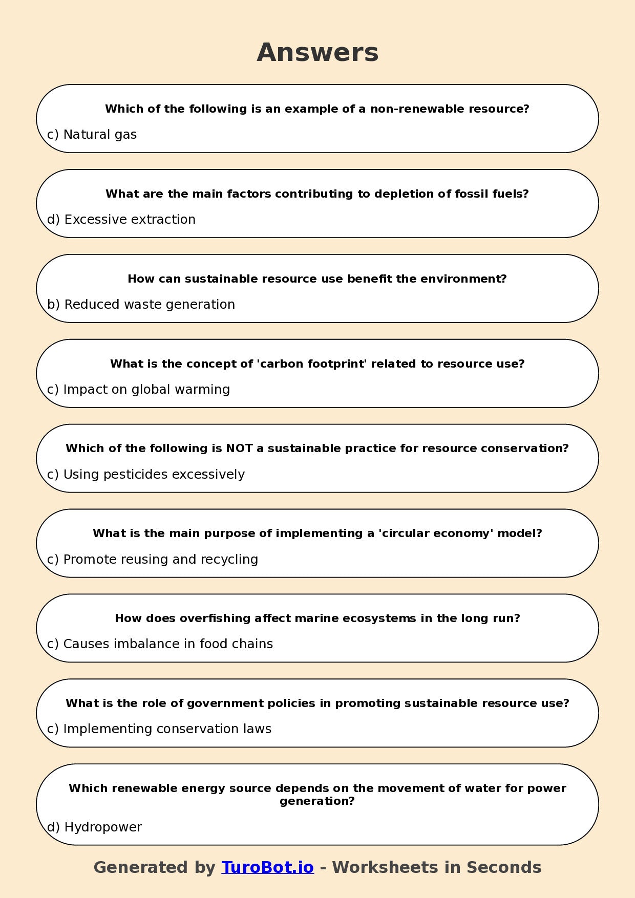 Year 7 Geography Multiple Choice Worksheet – Sustainable Resource Use