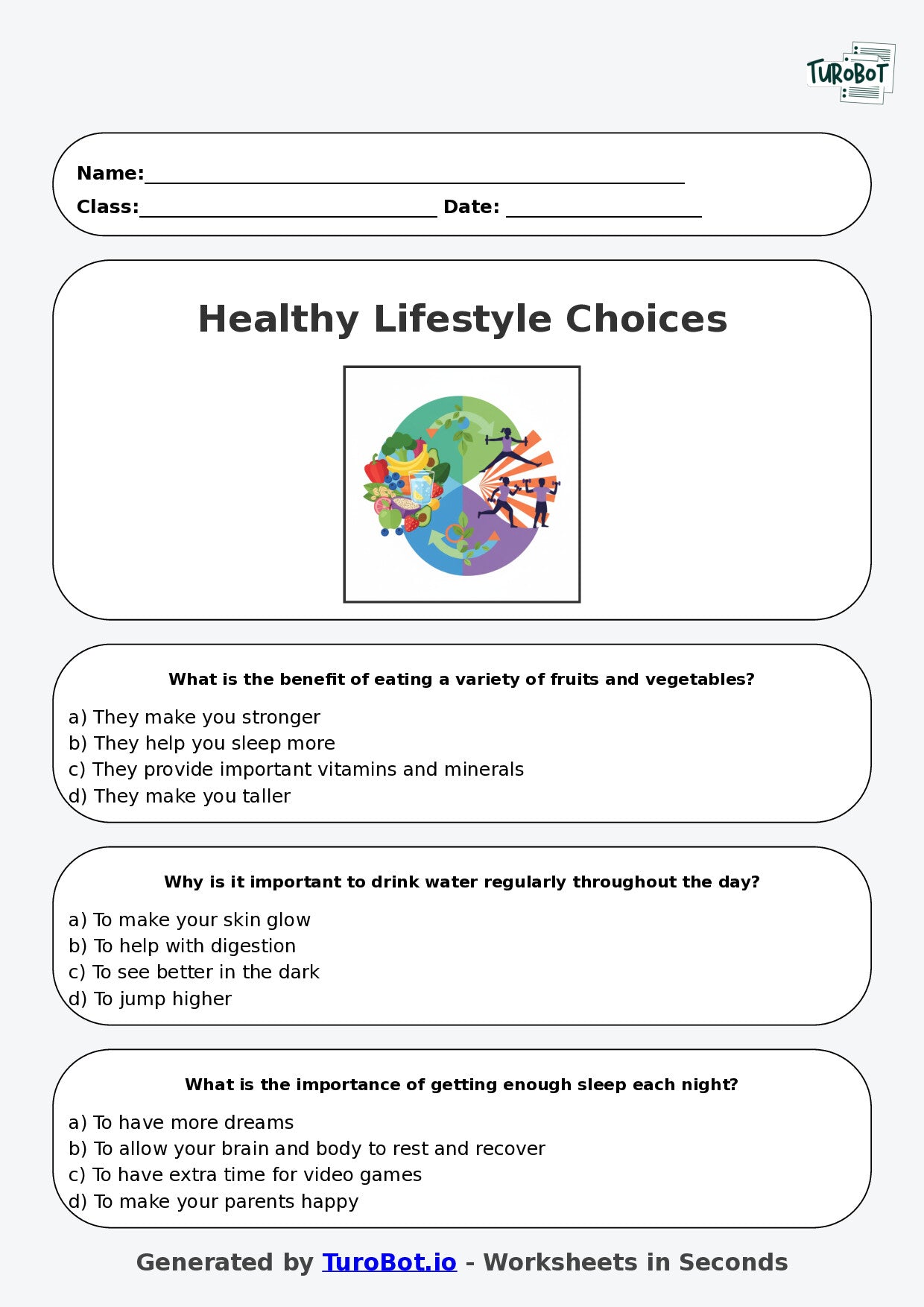 Year 6 Health Multiple Choice Worksheet – Healthy Lifestyle Choices