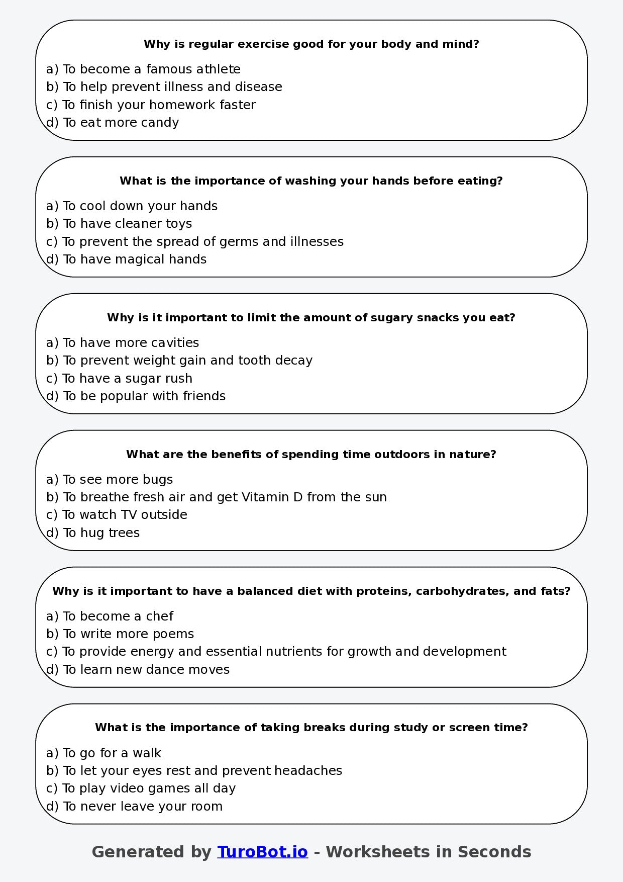 Year 6 Health Multiple Choice Worksheet – Healthy Lifestyle Choices