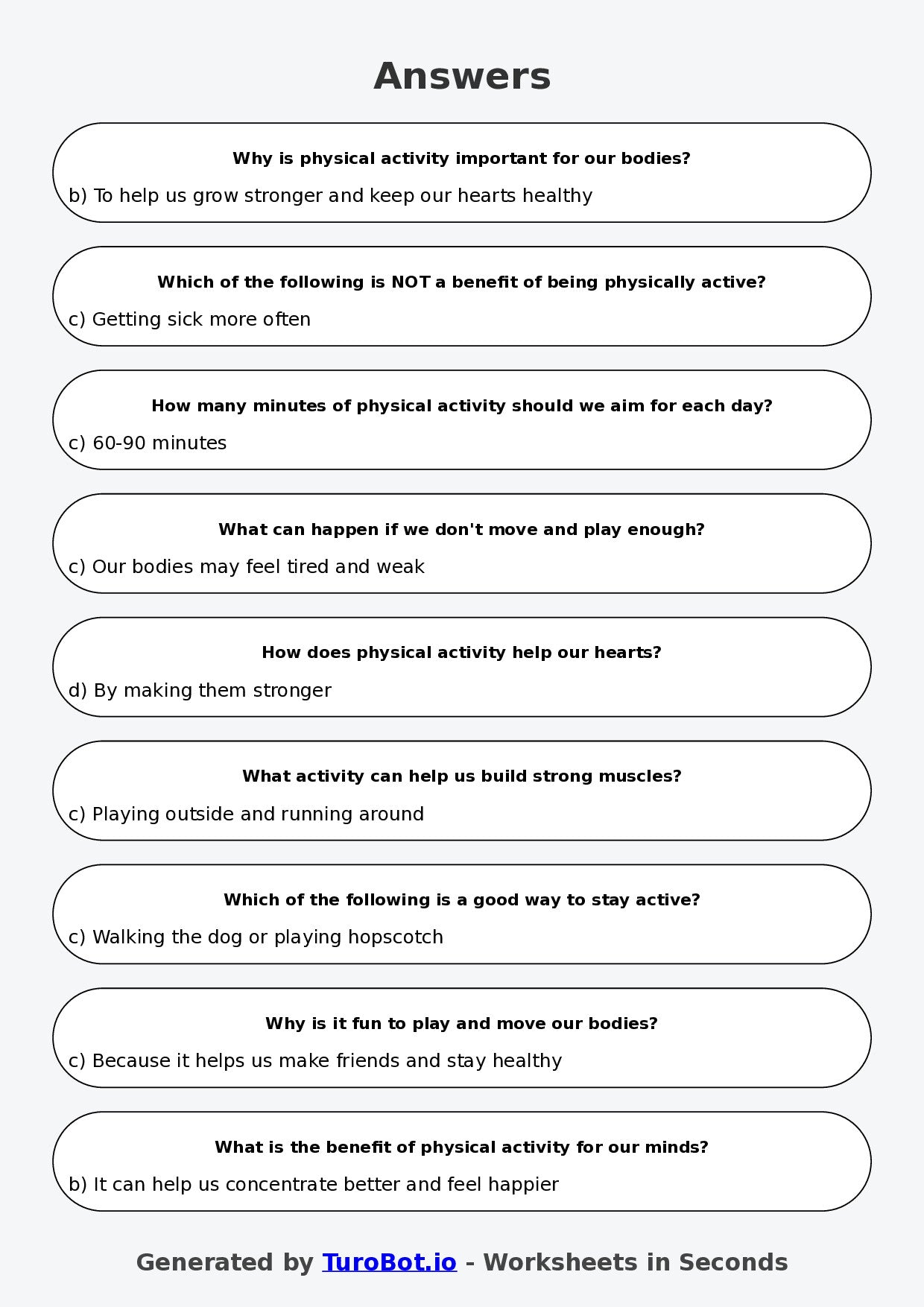 Year 4 Health & Wellbeing Multiple Choice Worksheet – Physical Activity Benefits