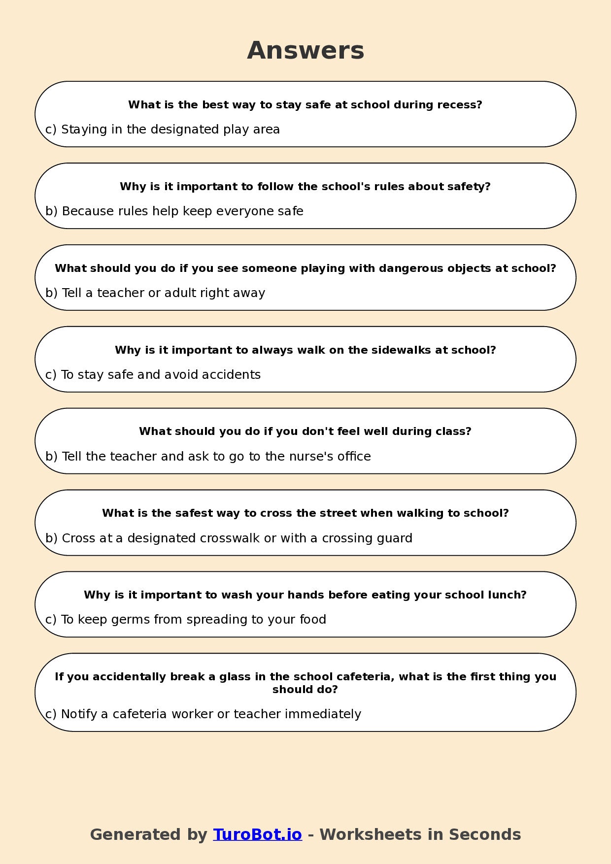 Year 5 Health & Wellbeing Multiple Choice Worksheet – Staying Safe at School