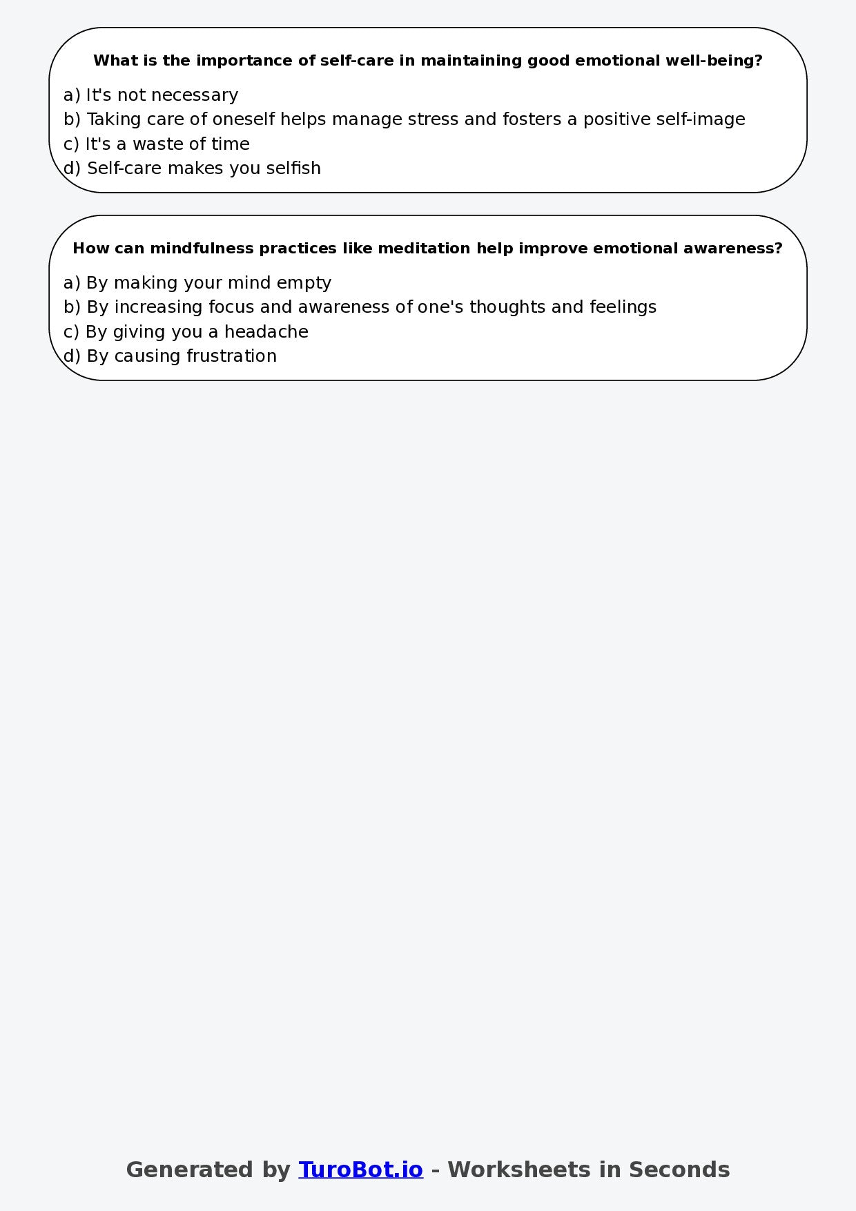 Year 5 Health & Wellbeing Multiple Choice Worksheet – Understanding Emotions