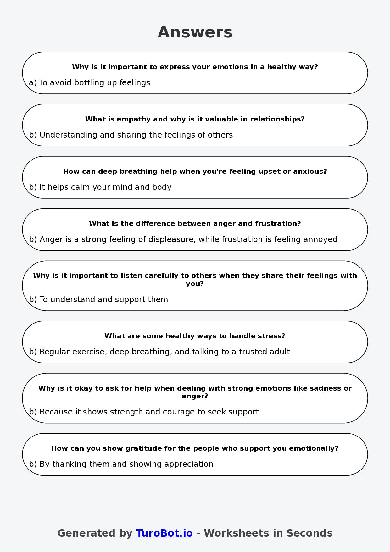 Year 5 Health & Wellbeing Multiple Choice Worksheet – Understanding Emotions