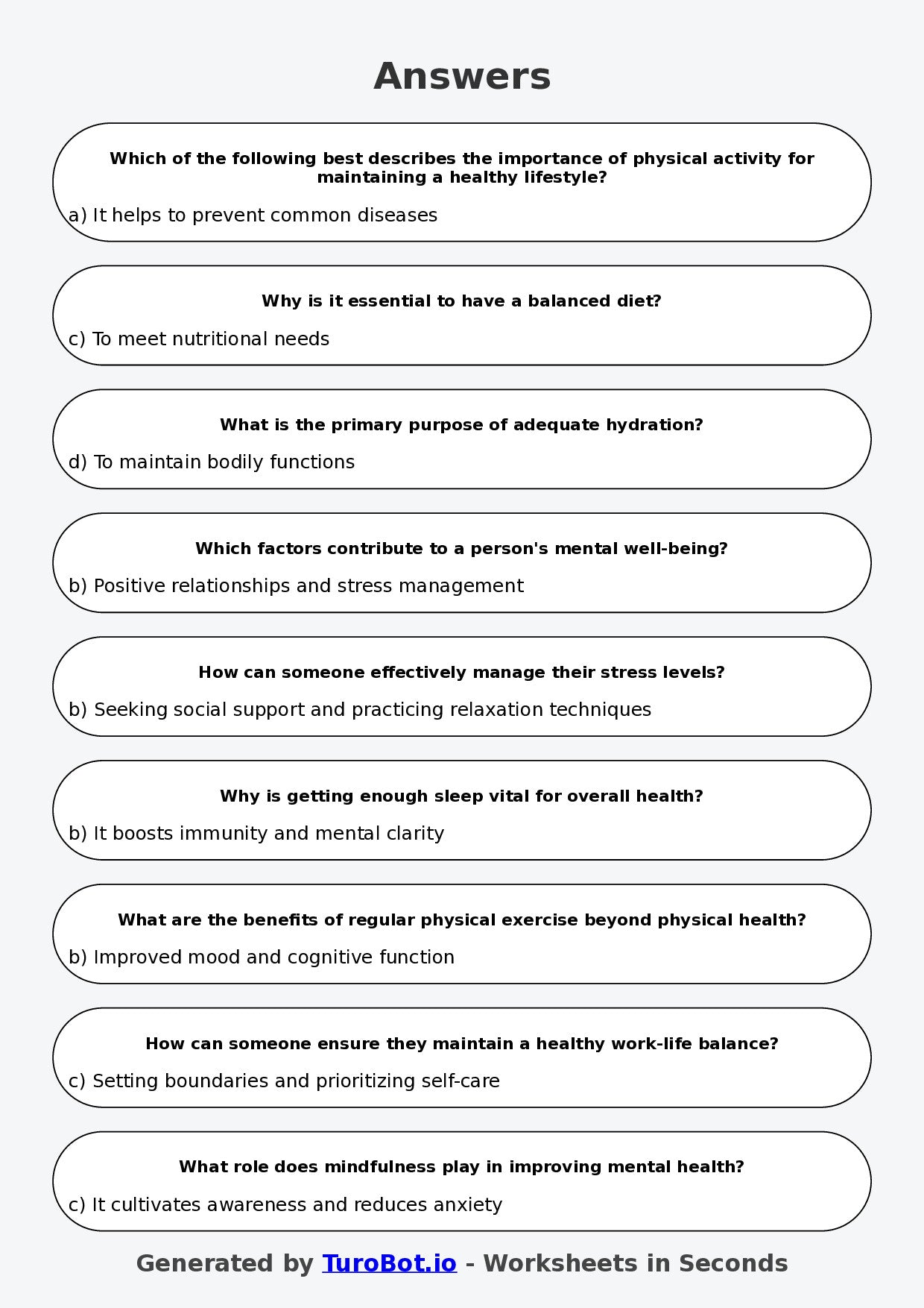 Year 7 Health & Wellbeing Multiple Choice Worksheet – Healthy Living Habits