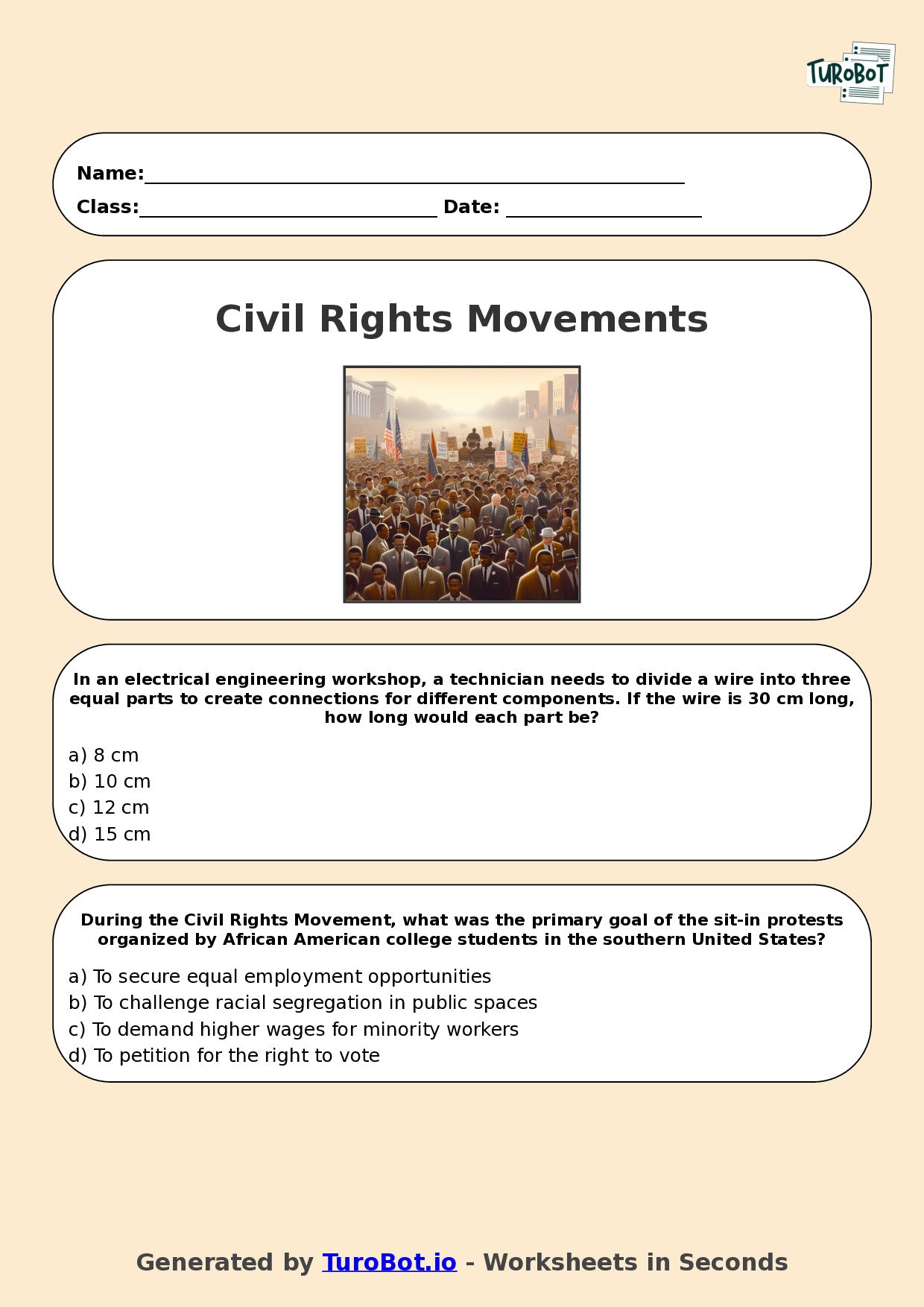 Year 11 History Multiple Choice Worksheet – Civil Rights Movements