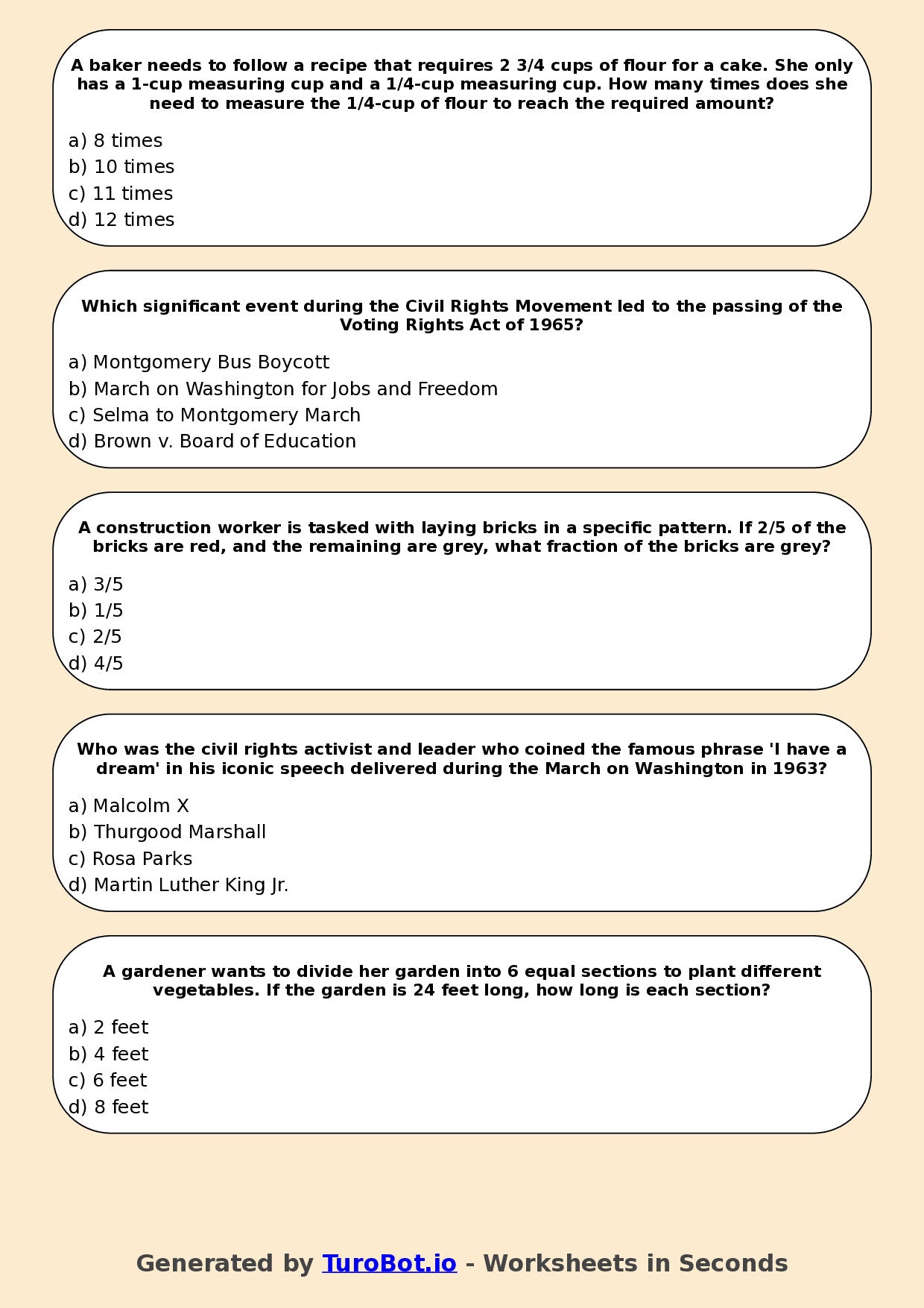 Year 11 History Multiple Choice Worksheet – Civil Rights Movements