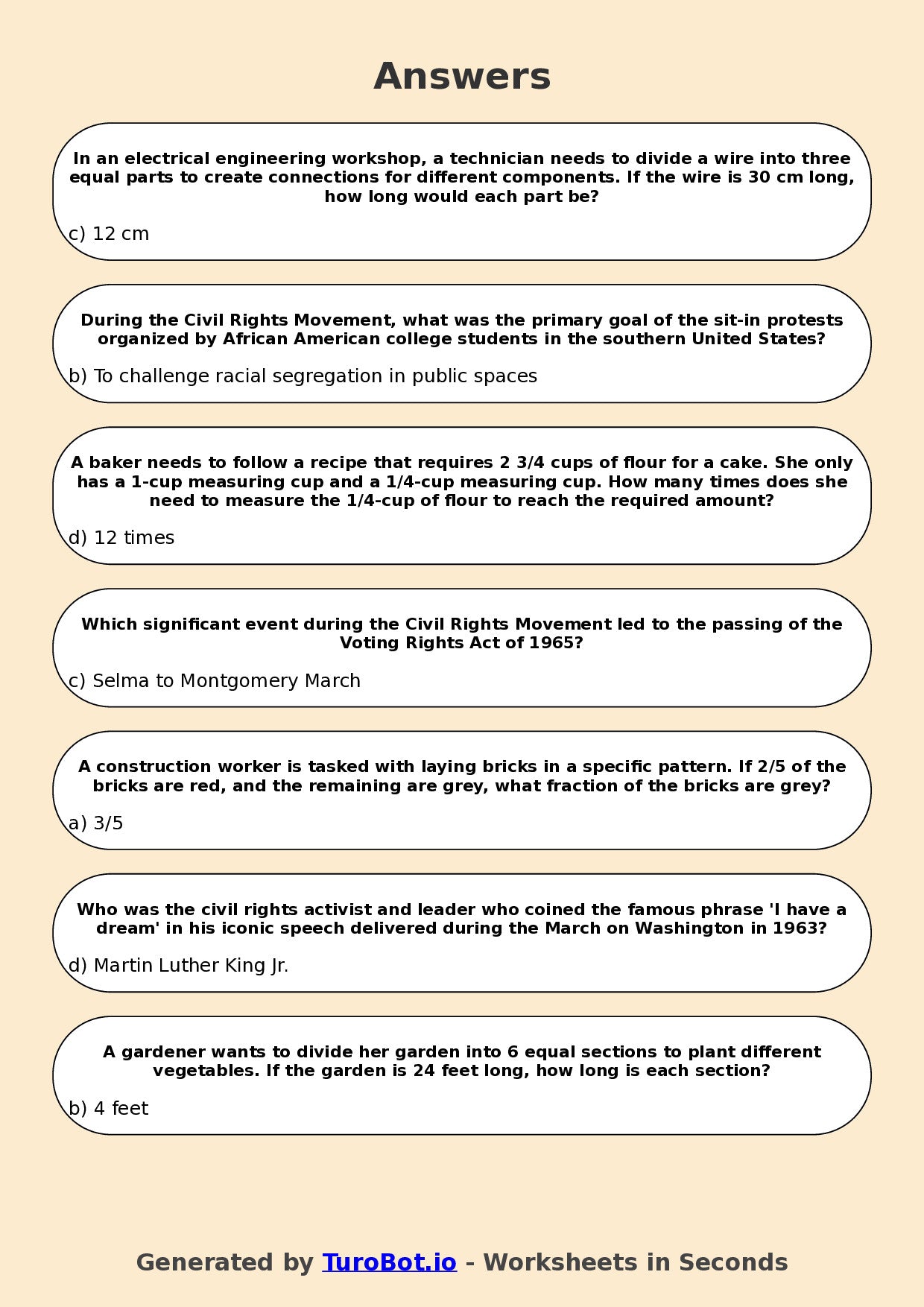 Year 11 History Multiple Choice Worksheet – Civil Rights Movements