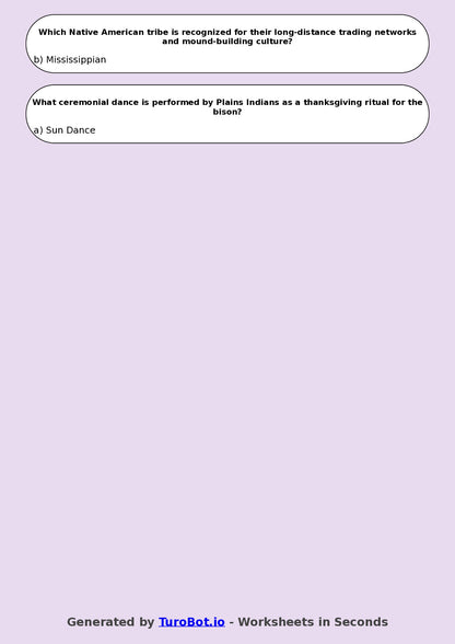 Year 7 History Multiple Choice Worksheet – Indigenous Cultures & Traditions