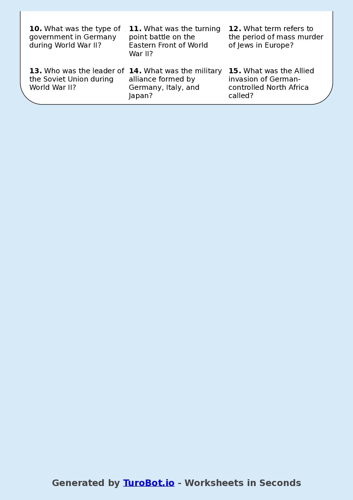 History - Year 8 - Crossword - World War II Key Terms