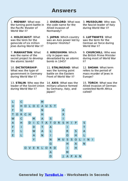 History - Year 8 - Crossword - World War II Key Terms