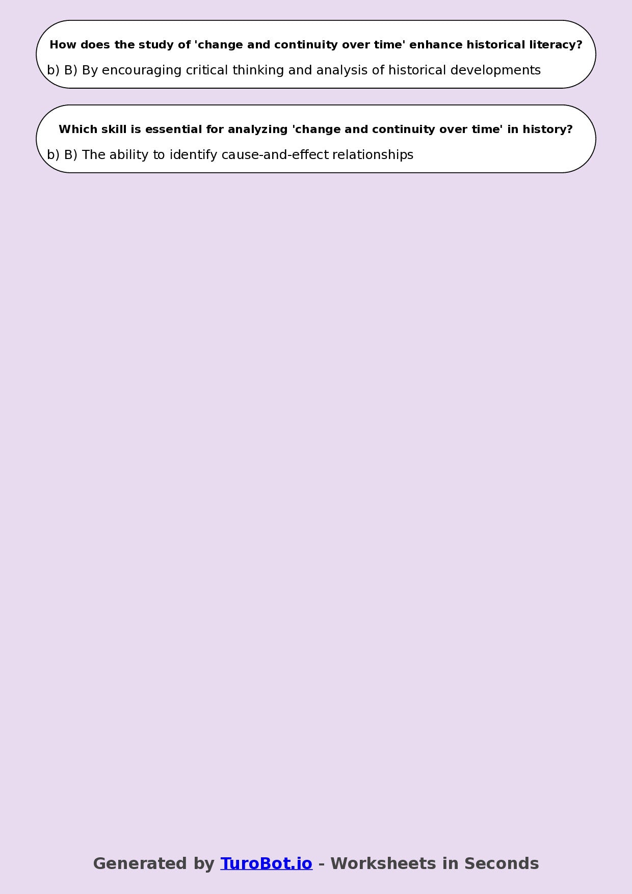 Year 8 History Multiple Choice Worksheet – Change and Continuity Over Time